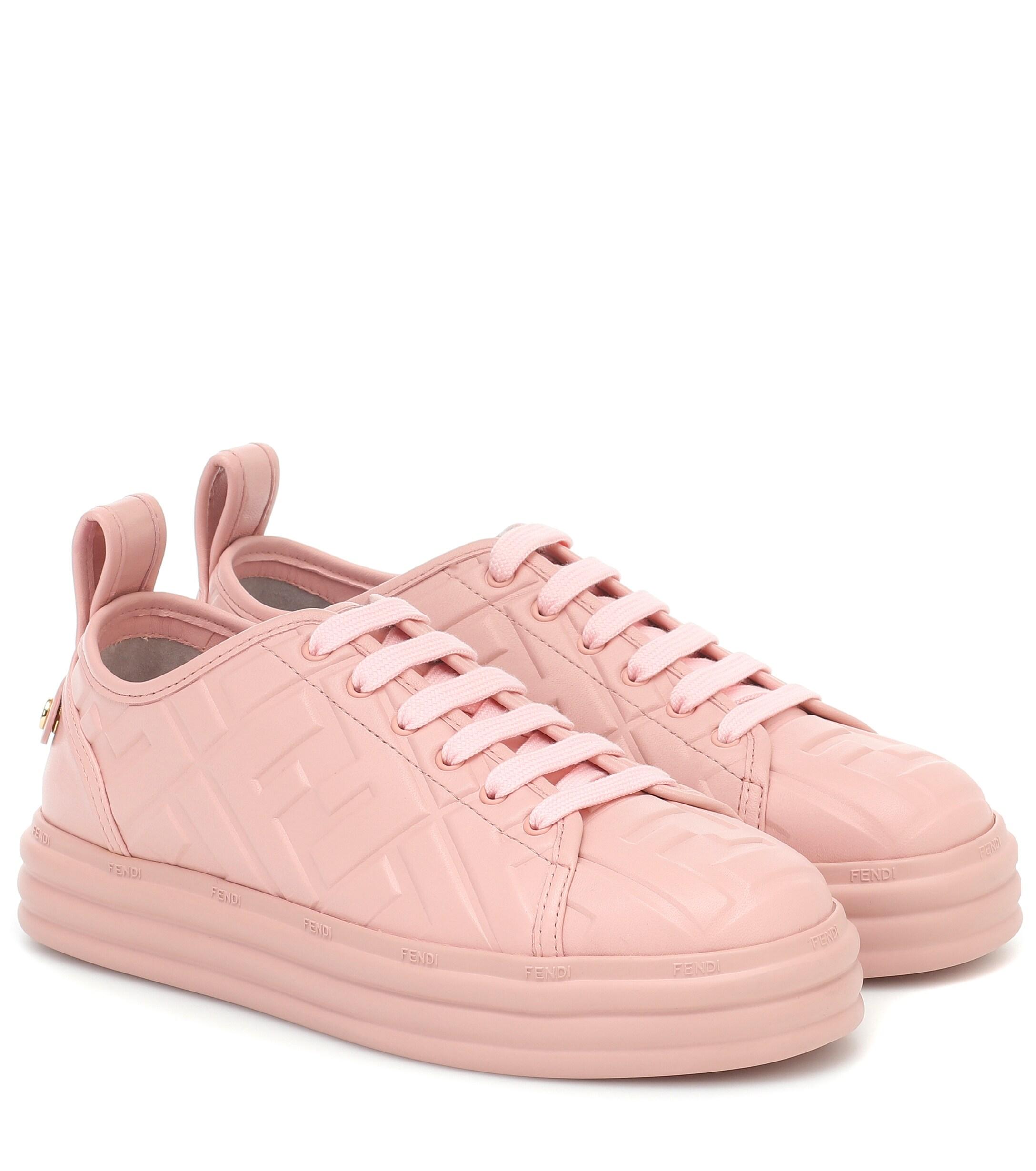Fendi Ff Embossed Leather Sneakers in Pink | Lyst