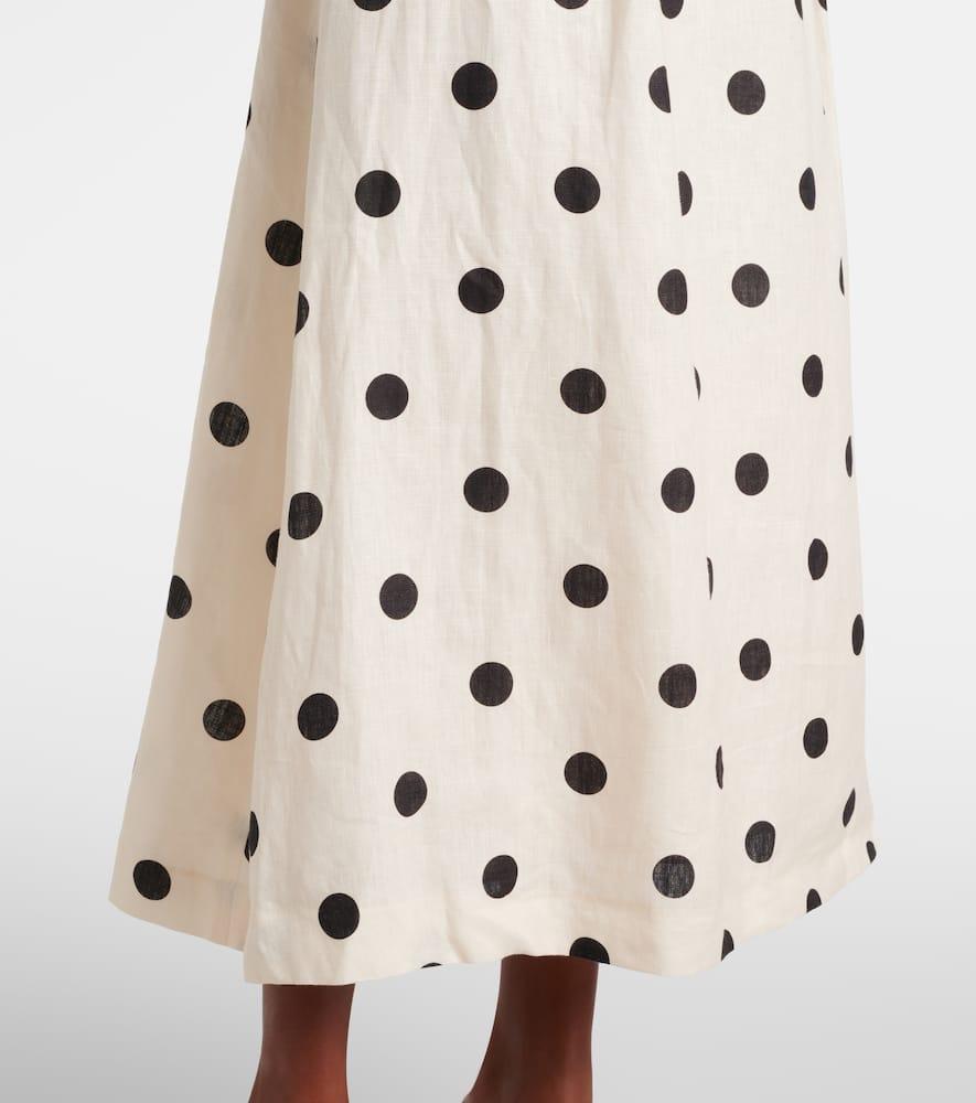 Zimmermann Polka-Dot Bow-Detail Linen Midi Dress in White | Lyst