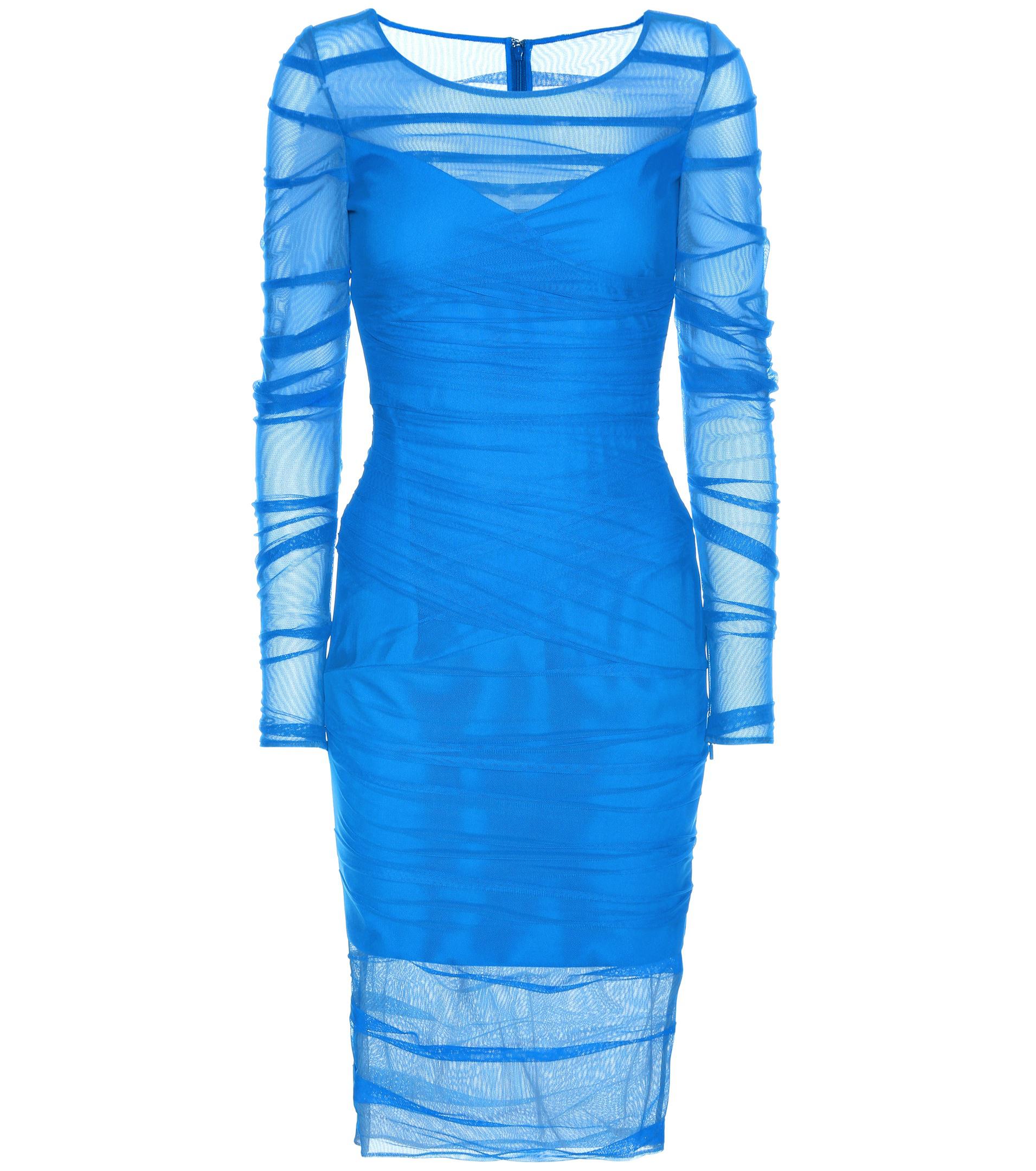 Versace Ruched Mesh Dress in Blue - Lyst