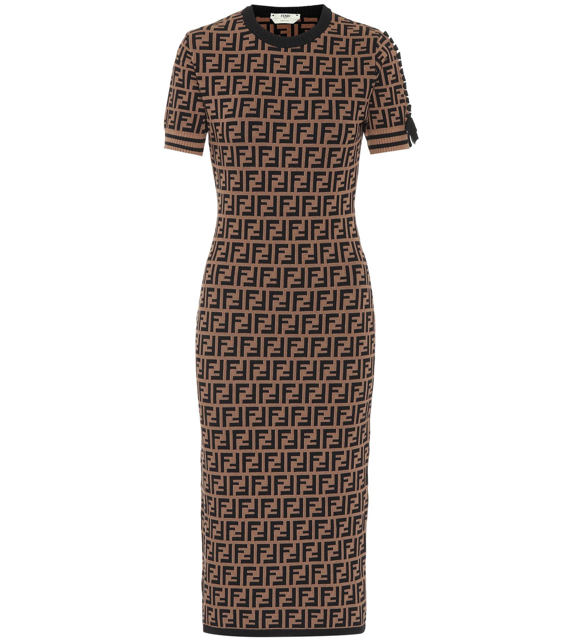 Fendi Knit Midi Dress in Brown | Lyst