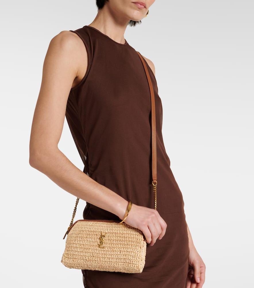 Saint Laurent Gaby Leather Trimmed Raffia Shoulder Bag in Natural Lyst