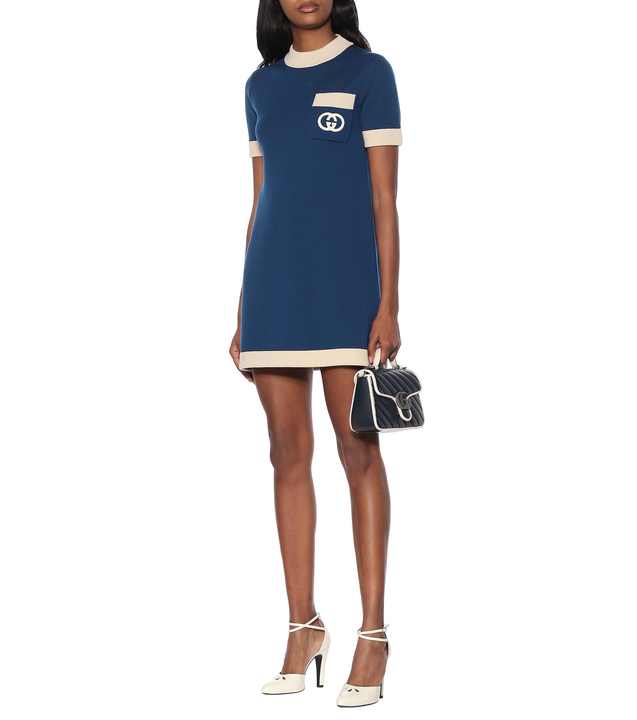 Gucci Logo-embroidered Wool Mini Dress in Blue | Lyst Canada