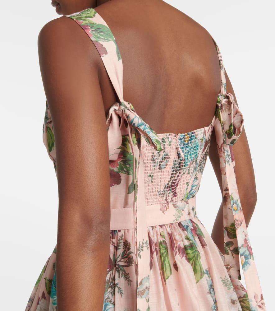 new zimmermann matchmaker pink floral silk linen tie midi dress New Zimmermann Matchmaker Pink Floral Silk Linen Tie Midi Dress Size AU2 M