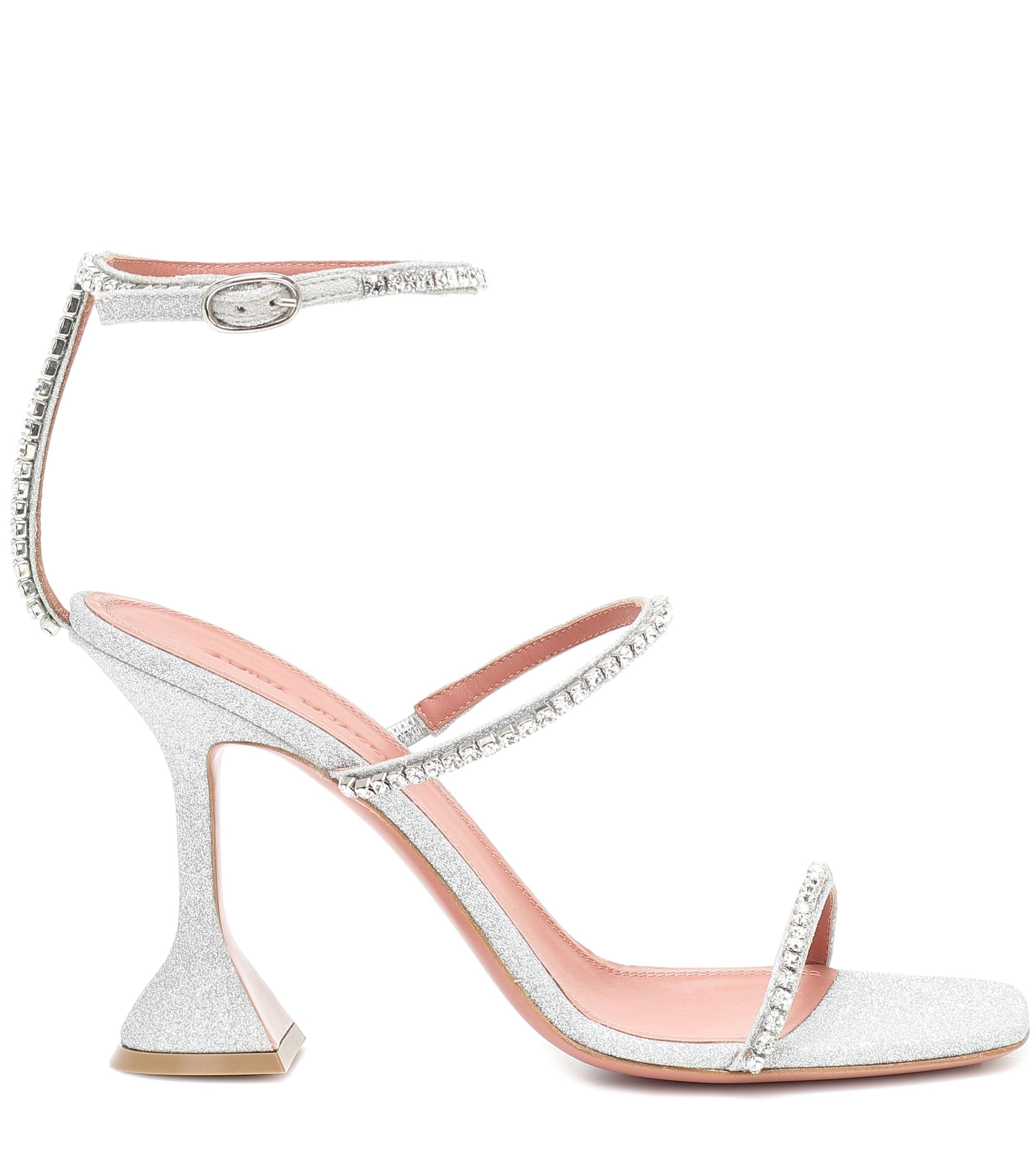 Amina Muaddi Silver Gilda Heeled Sandals