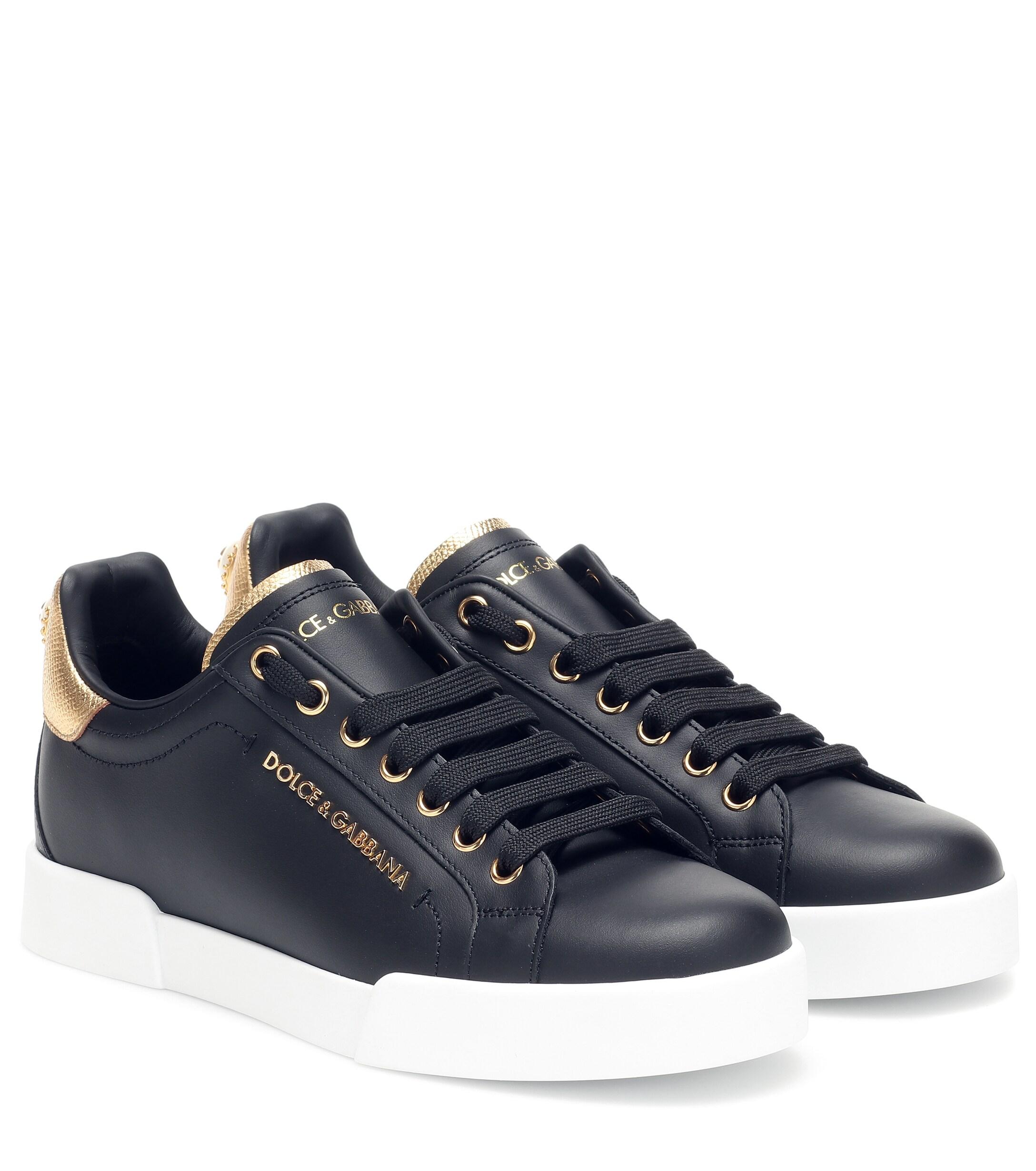 Dolce & Gabbana Portofino Pearl Sneakers Leather Black/gold | Lyst UK