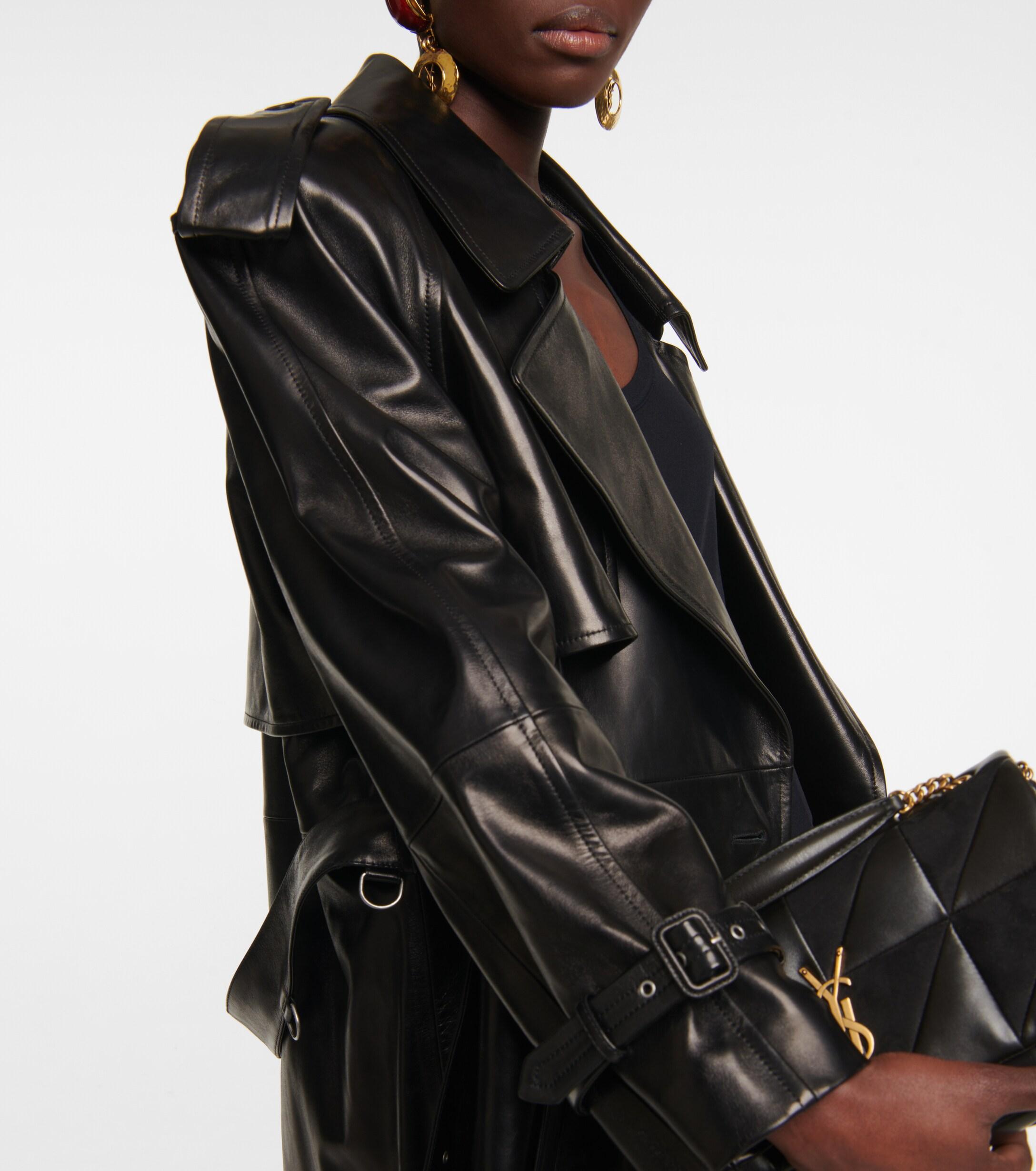 Saint Laurent Leather Trench Coat in Black | Lyst UK