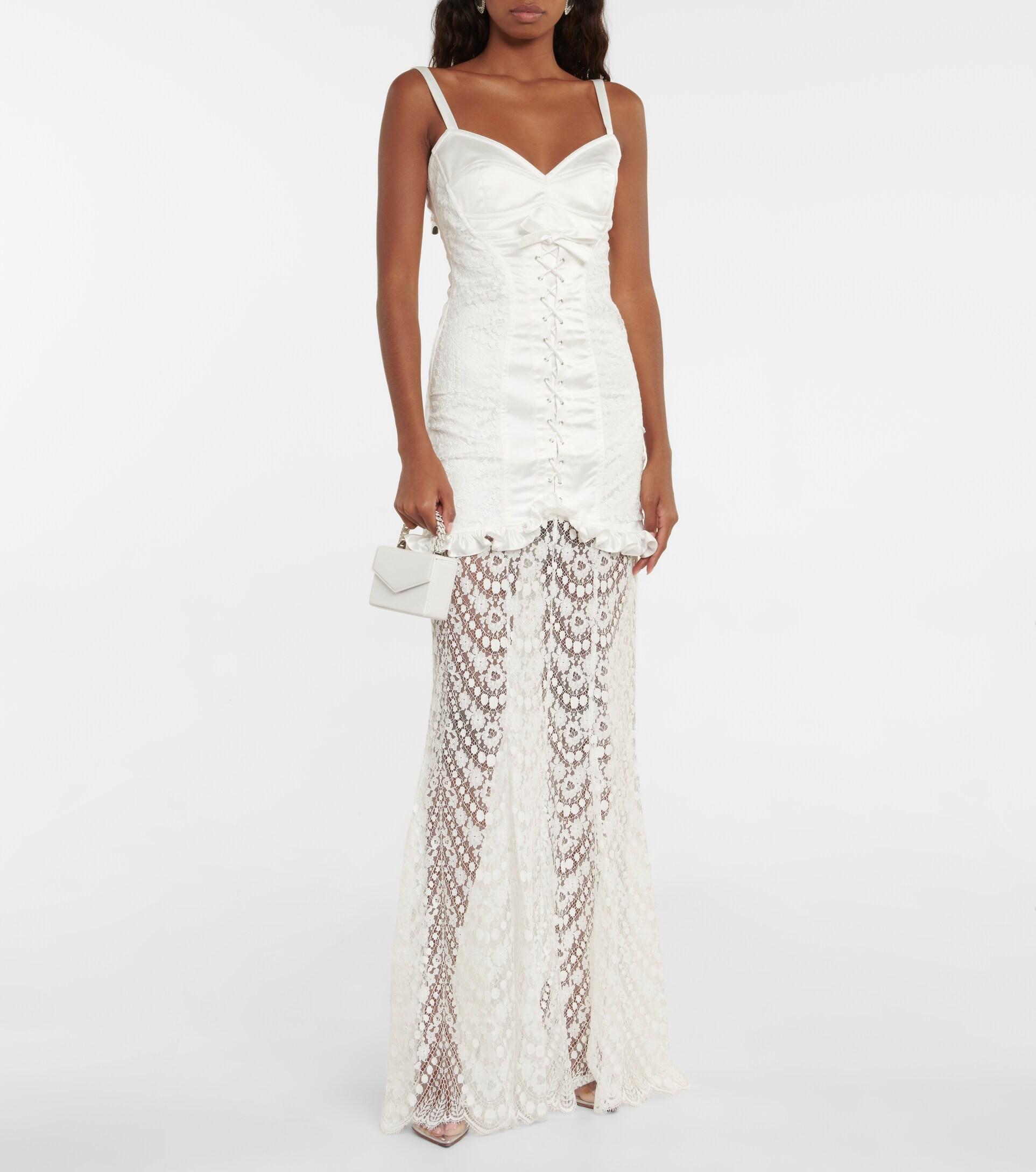 Alessandra Rich Lace up Lace And Duchesse Gown in White Lyst