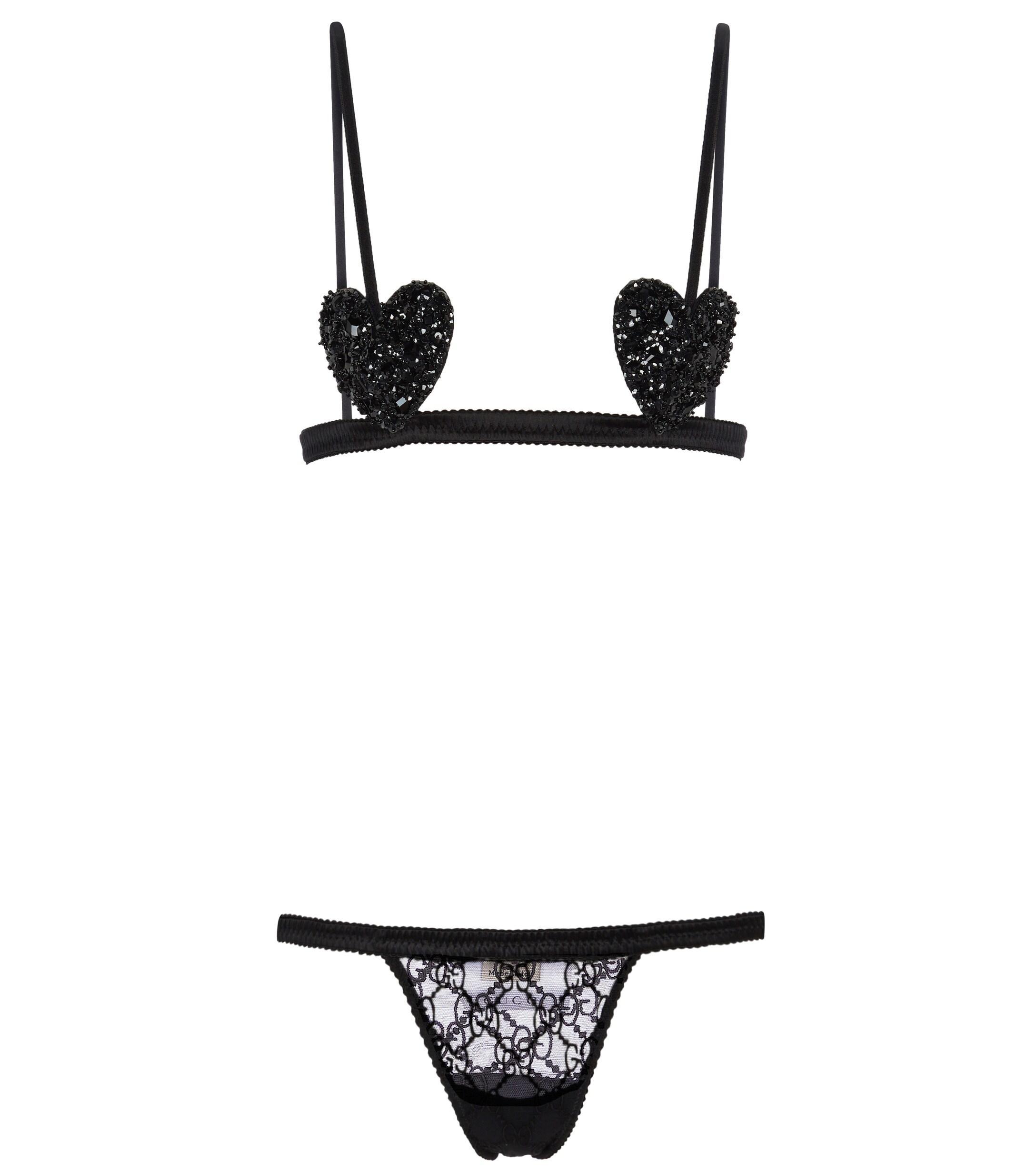 Gucci Black Tulle & Sequins GG Lingerie Set