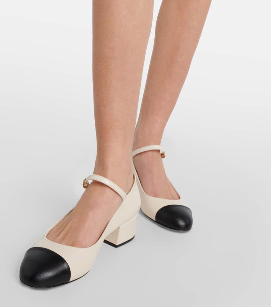 Miu Miu Logo Leather Mary Jane Pumps in Natural | Lyst UK