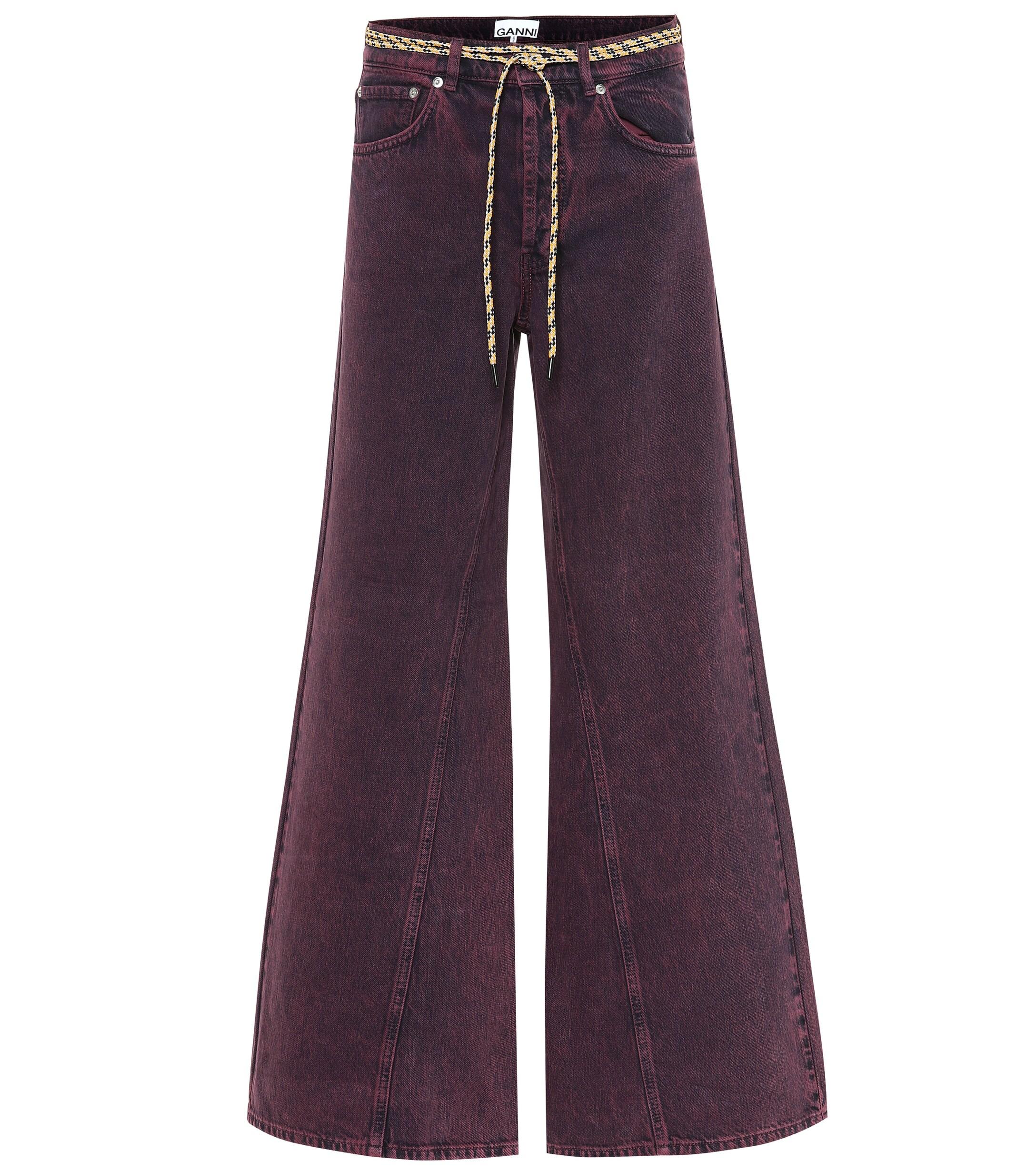 Ganni Denim High-rise Wide-leg Jeans in Purple - Lyst