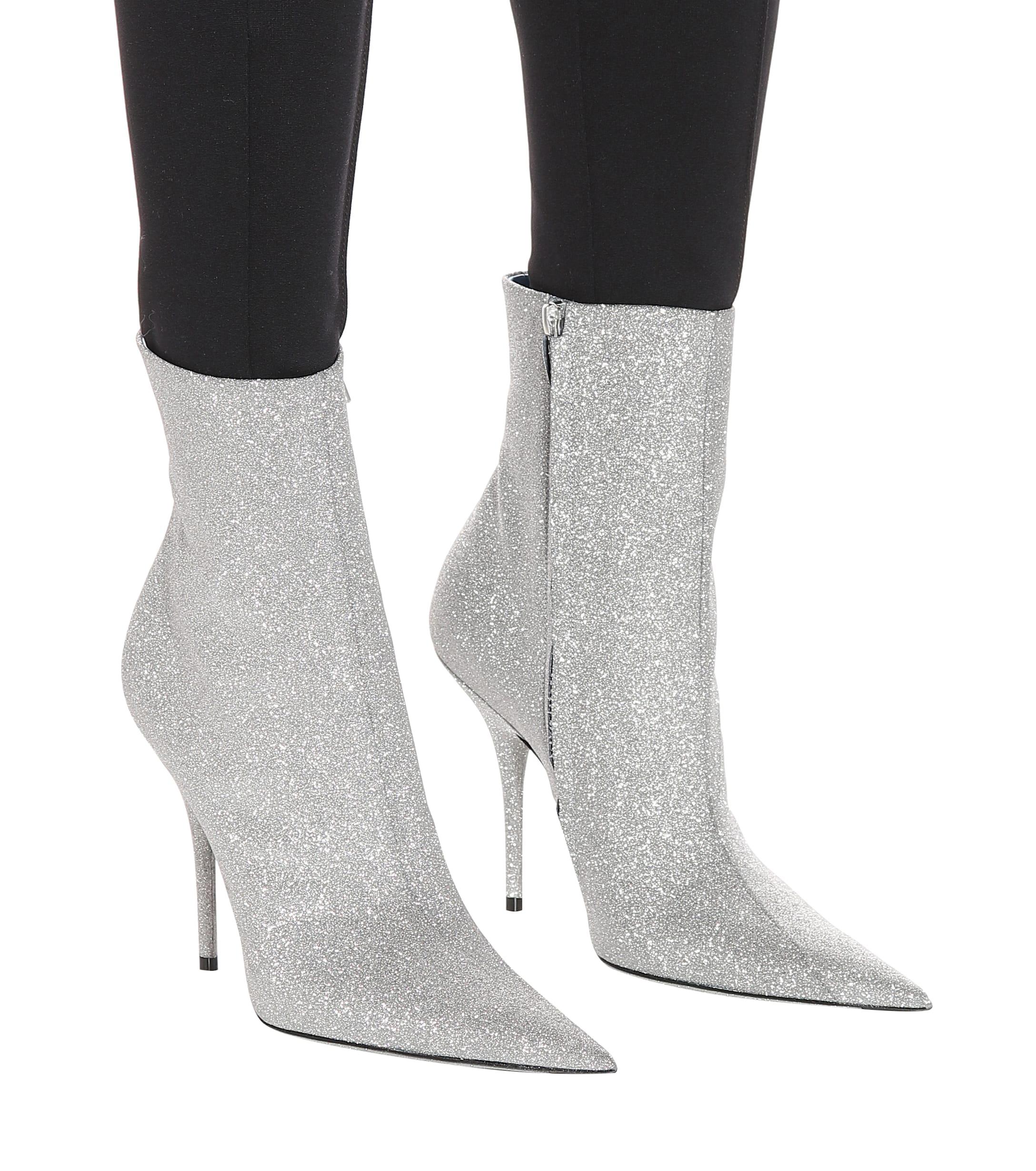 Balenciaga Slash Heel Glitter Boots in Metallic | Lyst