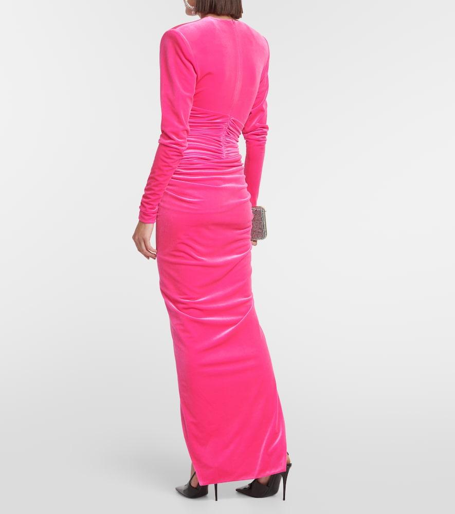 alexandre vauthier pink velvet dress Alexandre Vauthier Velvet Draped Midi Dress in Pink