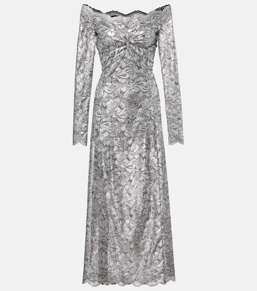 Rabanne Metallic-Effect Lace Maxi Dress in Gray | Lyst Rabanne Metallic-Effect Lace Maxi Dress in Gray | Lyst