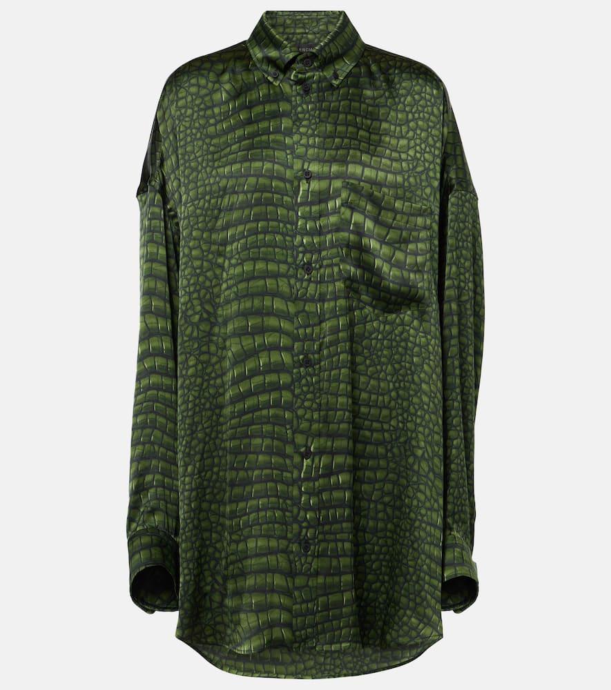 Balenciaga Cocoon Printed Oversized Silk Satin Shirt in Green | Lyst