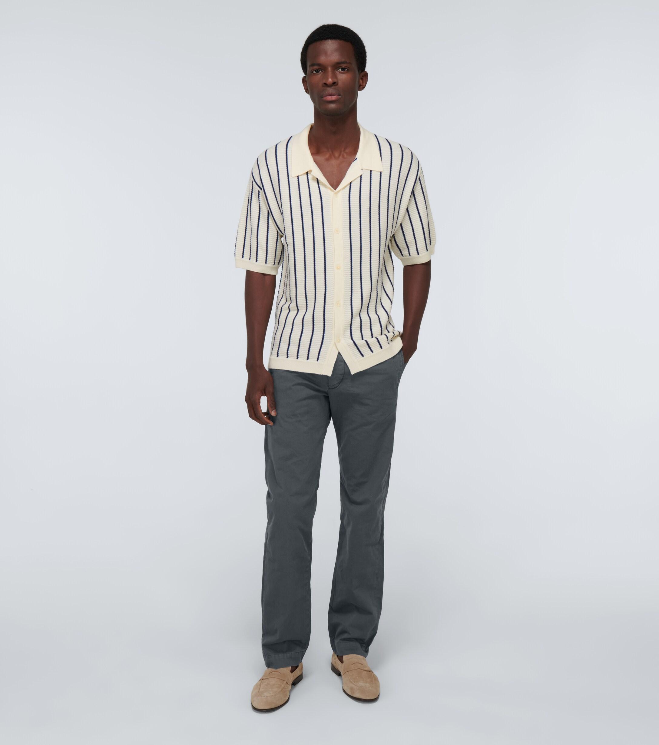 King & Tuckfield Striped Knitted Camp-collar Shirt in White for Men | Lyst