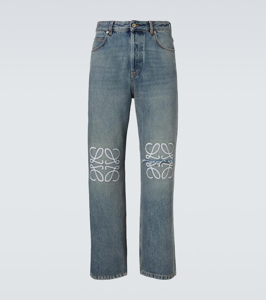 Loewe Anagram Embroidered Wide-Leg Jeans in Blue for Men Lyst