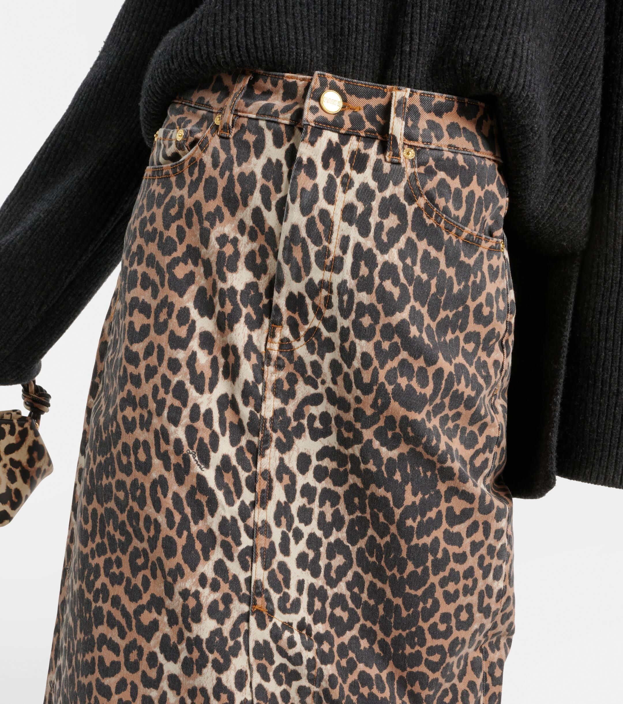 Leopard print Denim Maxi Skirt