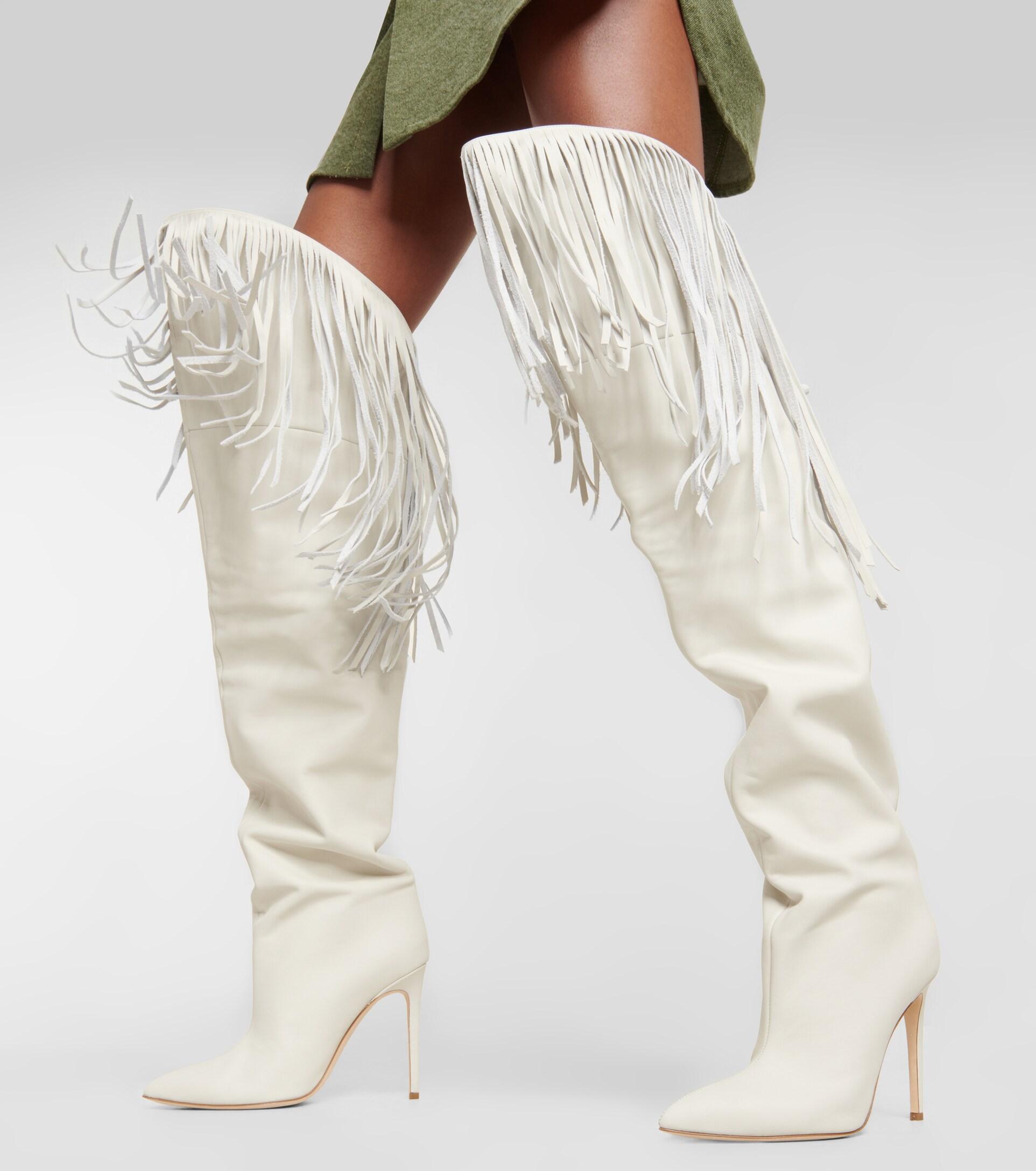 Paris Texas Fringed Leather Over-the-knee Boots in White | Lyst