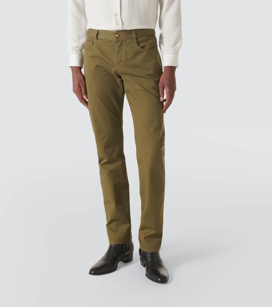 【送料&関税込】Saint Laurent Slim Fit Mid-rise Trousers Saint Laurent Mid-Rise Slim Pants in Green for Men | Lyst
