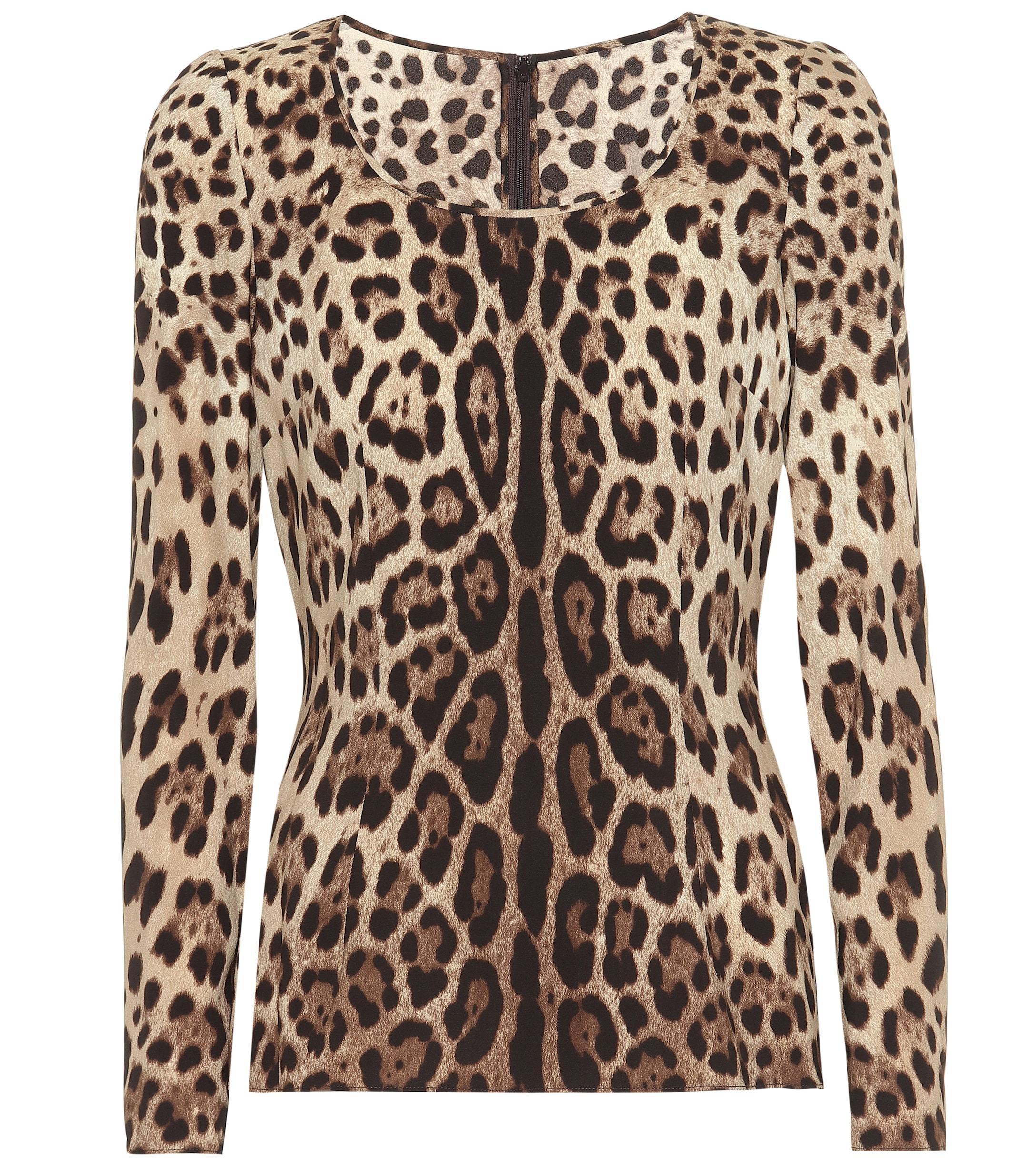 Dolce & Gabbana Leopard-print Stretch-silk Crêpe Top in Brown - Lyst