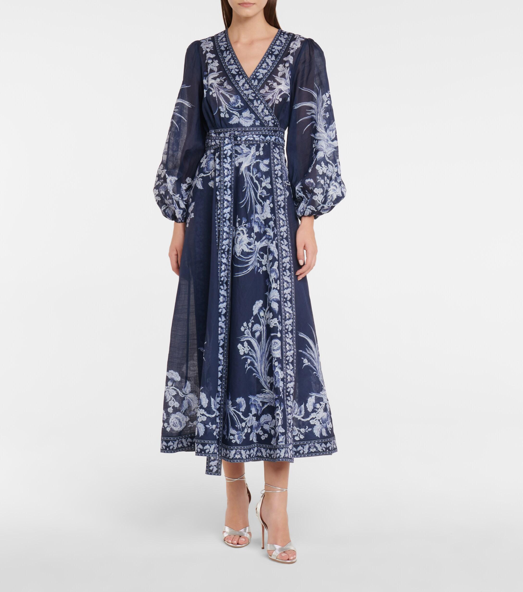 Zimmermann Aliane Printed Cotton Wrap Dress in Blue | Lyst