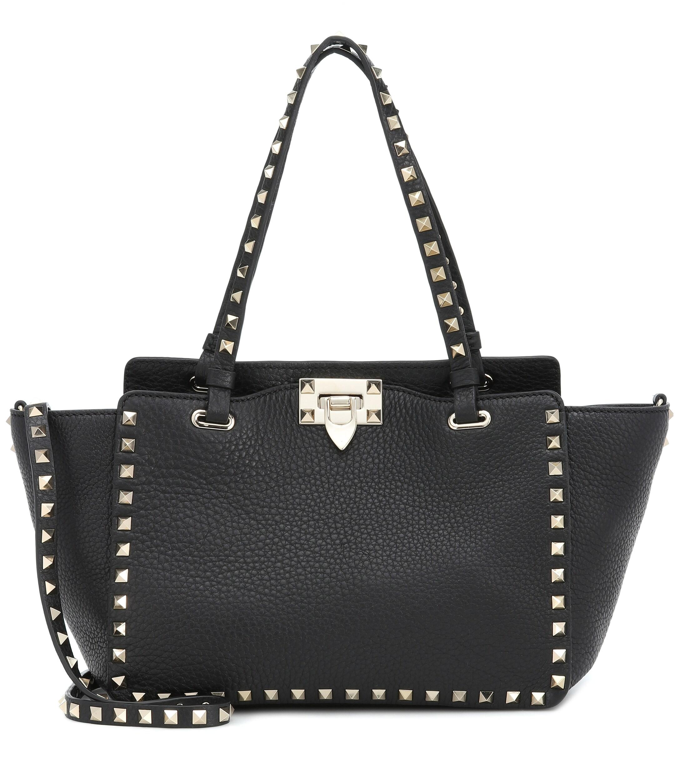 Valentino Rockstud Small Leather Tote in Black - Lyst