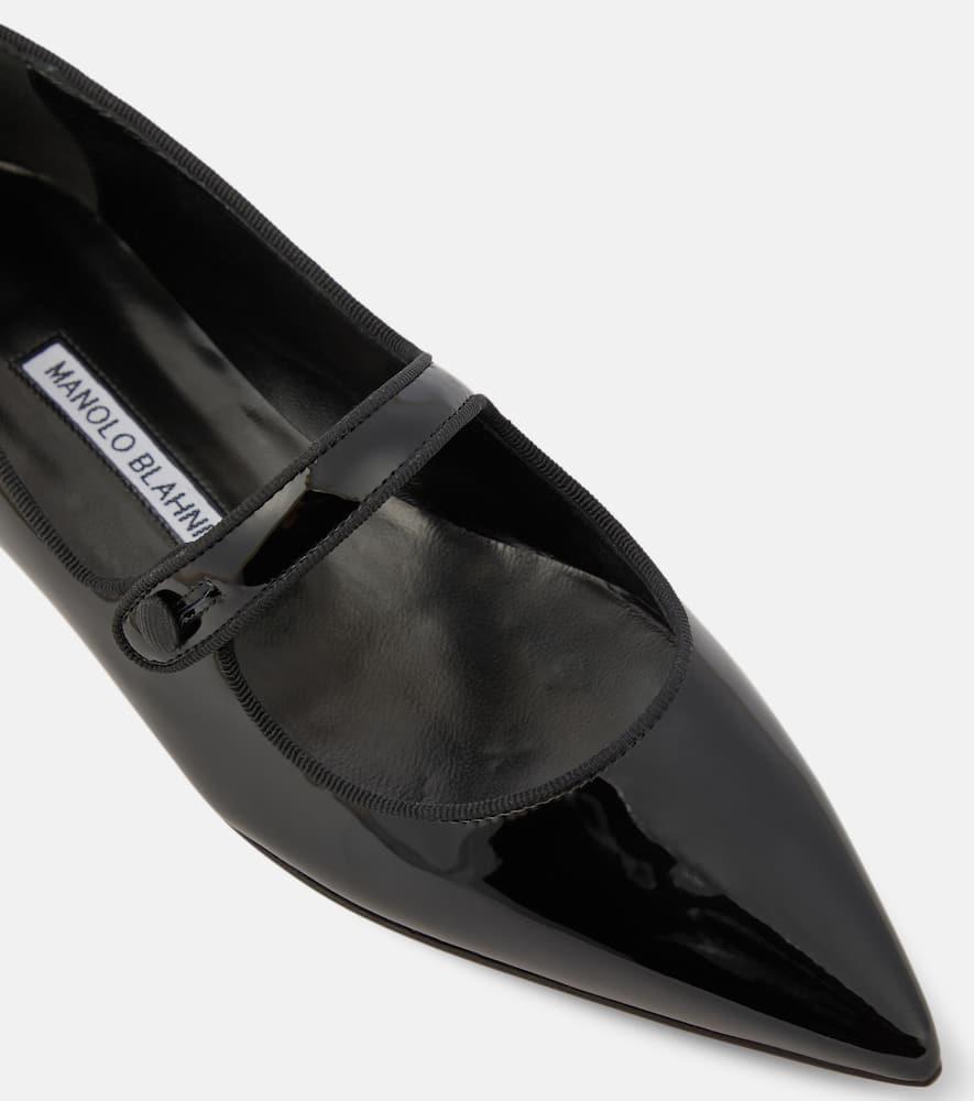 Manolo Blahnik Campari Patent Leather Mary Jane Flats in Black