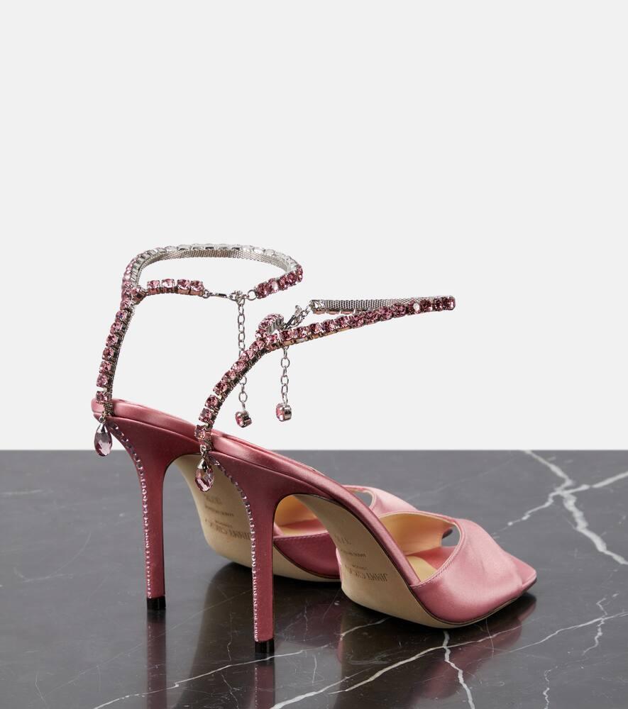 Jimmy Choo Saeda 100 Embellished Satin Sandals in Pink | Lyst