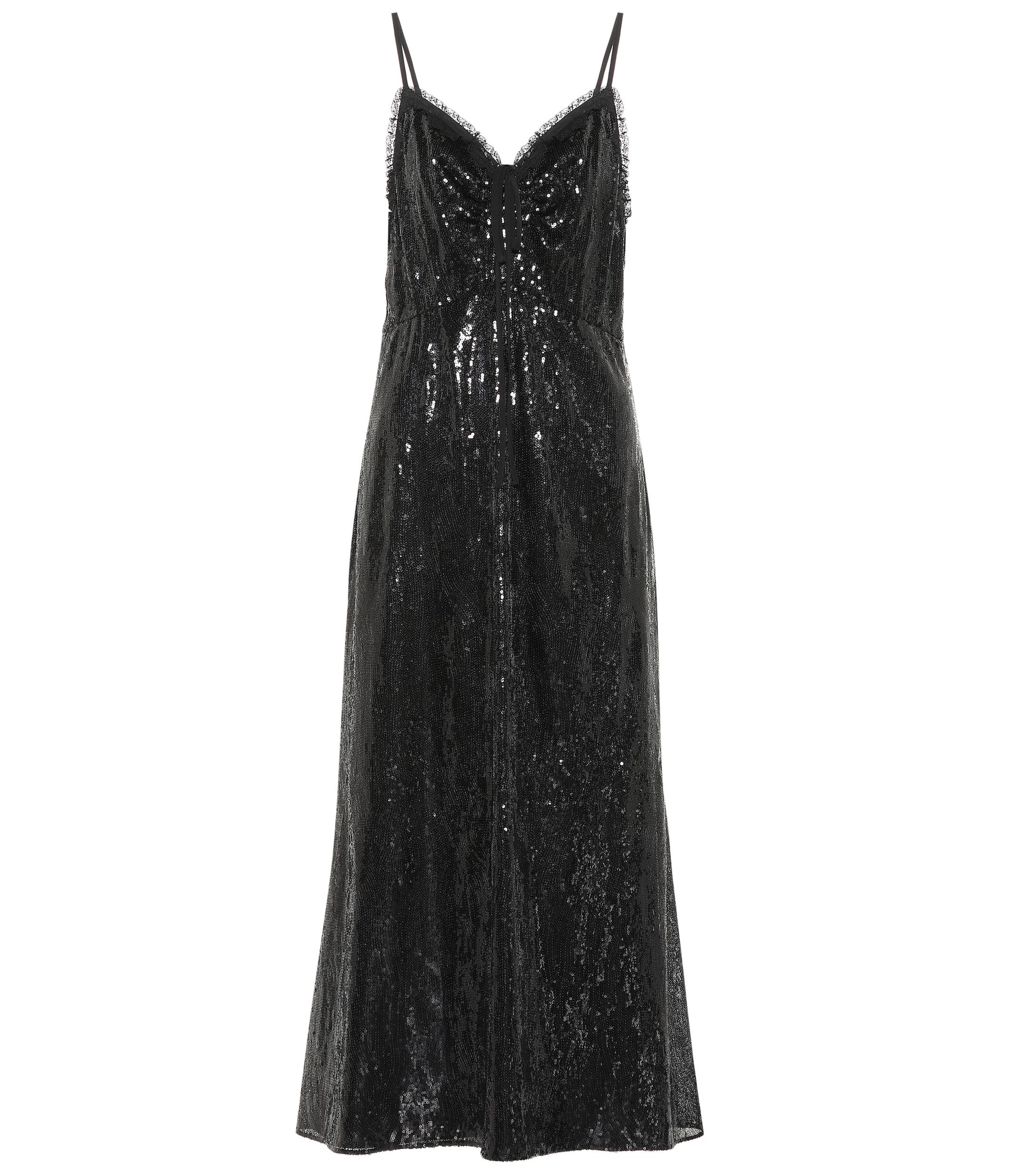 Miu Miu Sequined Midi Dress in Black - Lyst