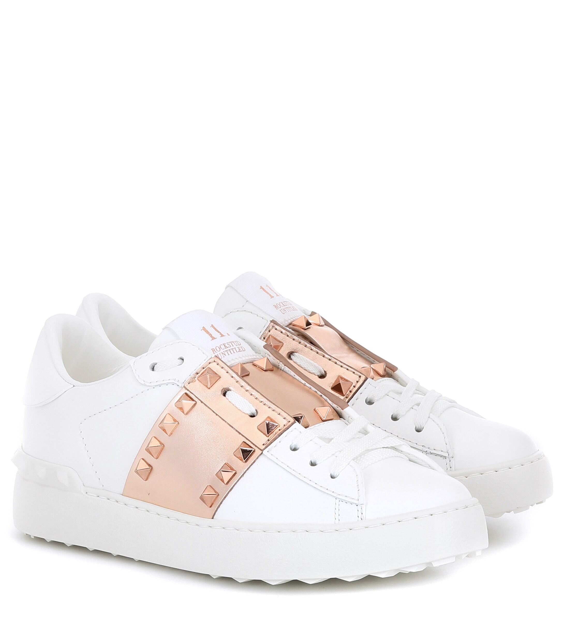 Valentino Rockstud Untitled Leather Sneakers in White - Lyst