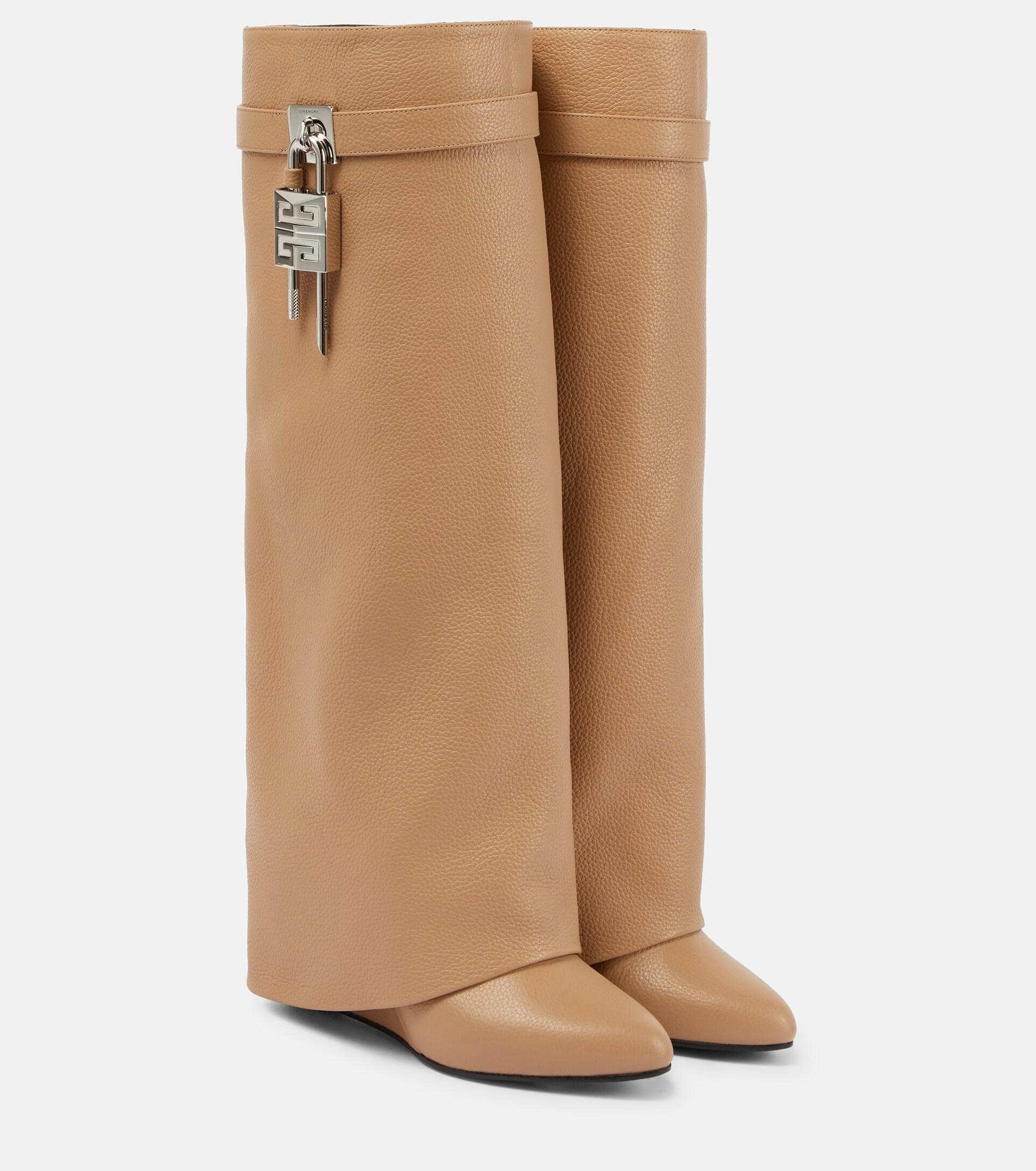 Givenchy Shark Lock Leather Knee-high Boots in Brown | Lyst