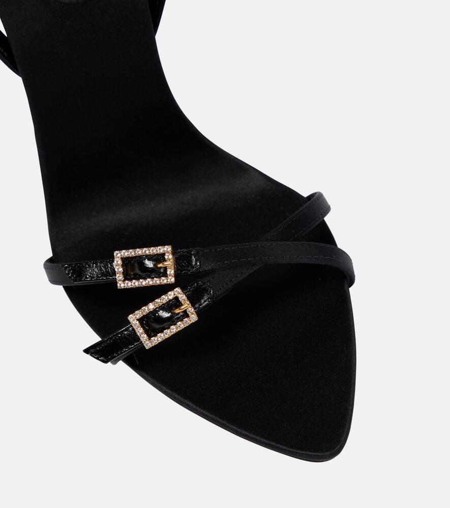 Saint Laurent New Nuit 110 Satin & Leather Sandal in Black