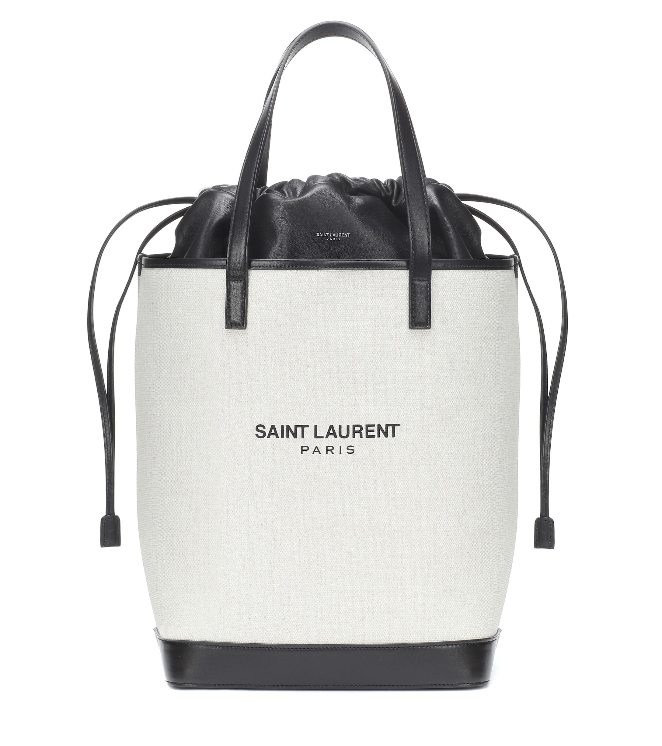 Saint Laurent Teddy Canvas And Leather Bucket Bag In Black Lyst