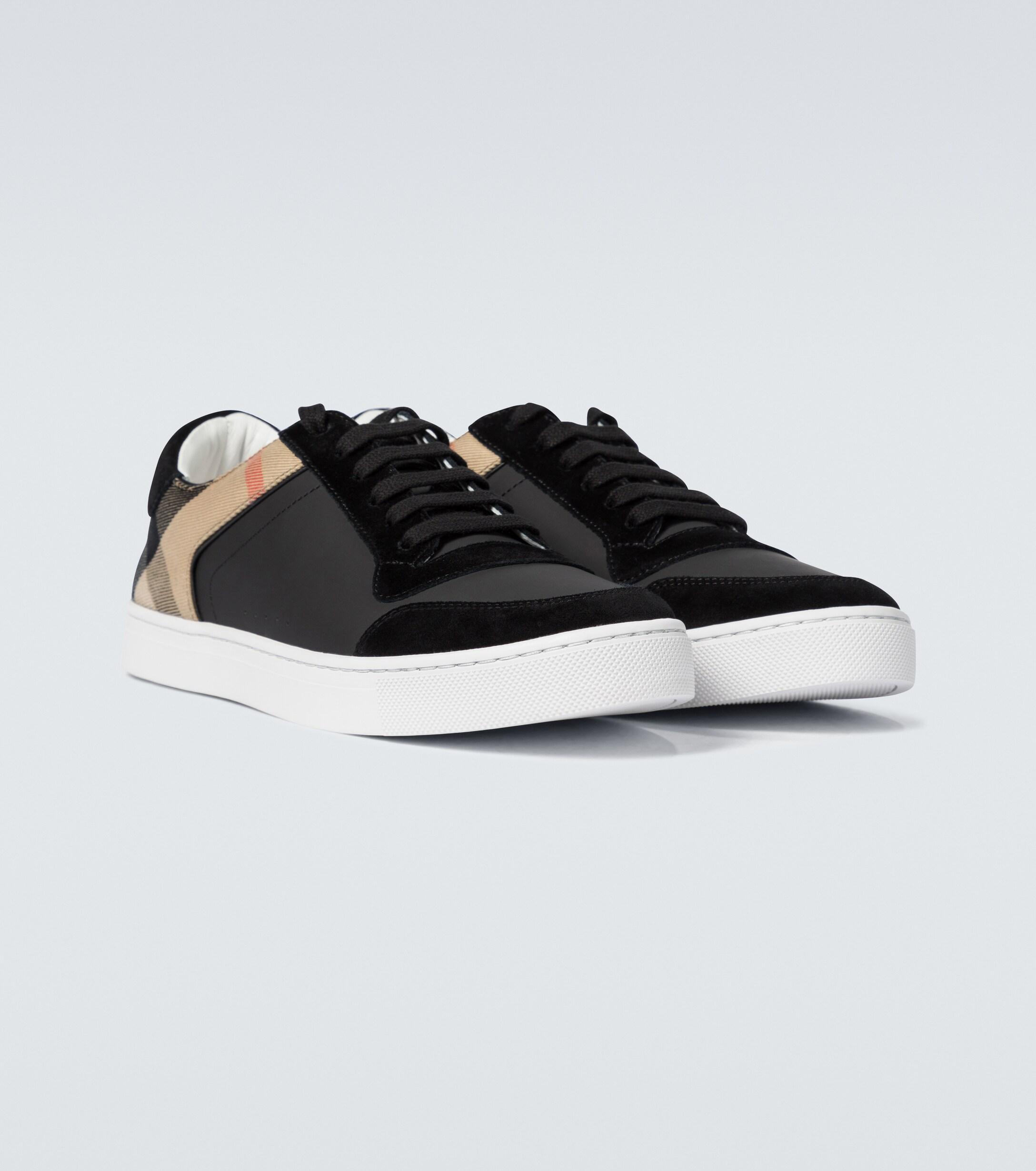 Burberry Reeth Checked Leather Sneakers in Black for Men - Lyst