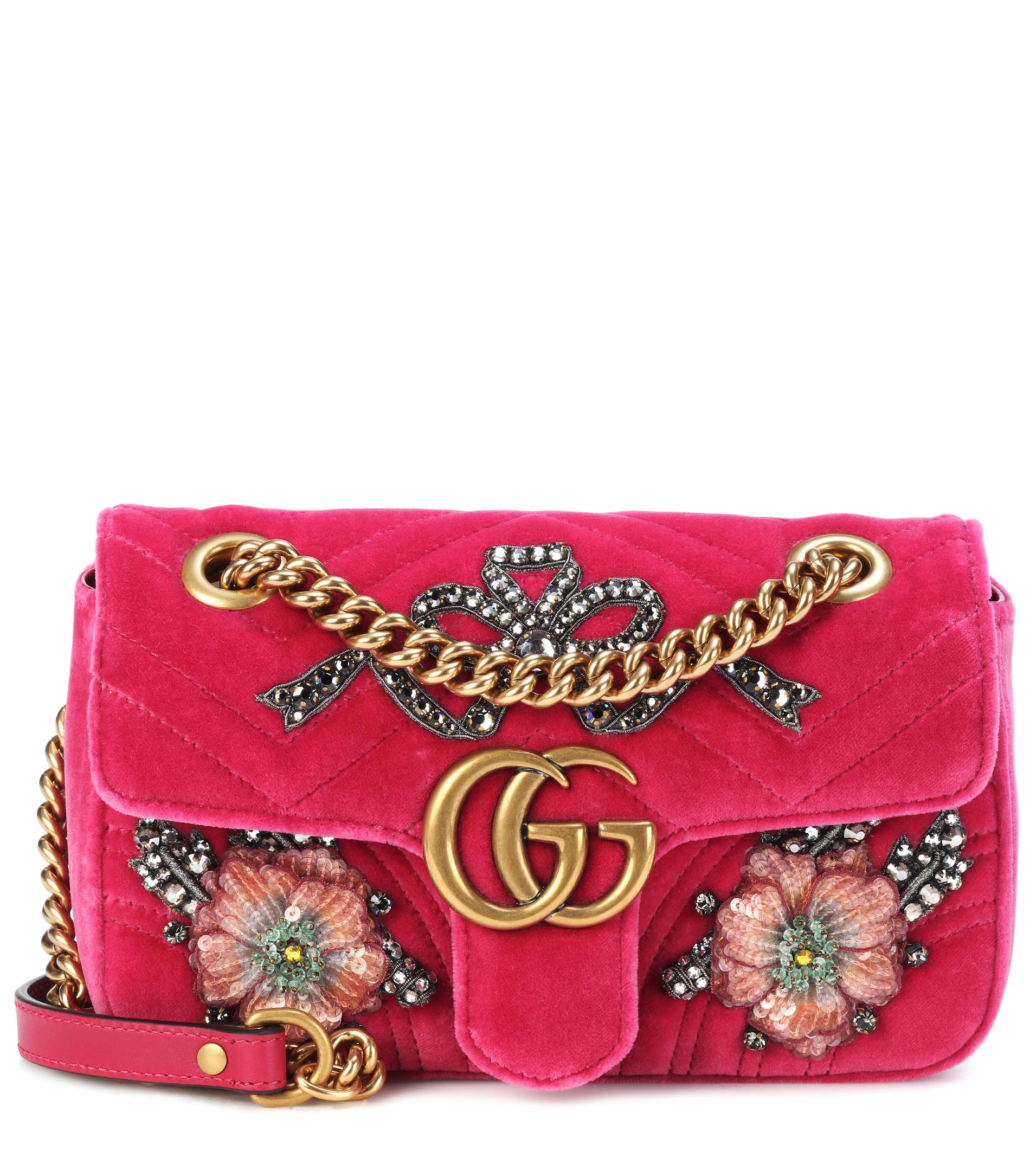 Gucci Gg Marmont Mini Velvet Shoulder Bag in Red - Lyst