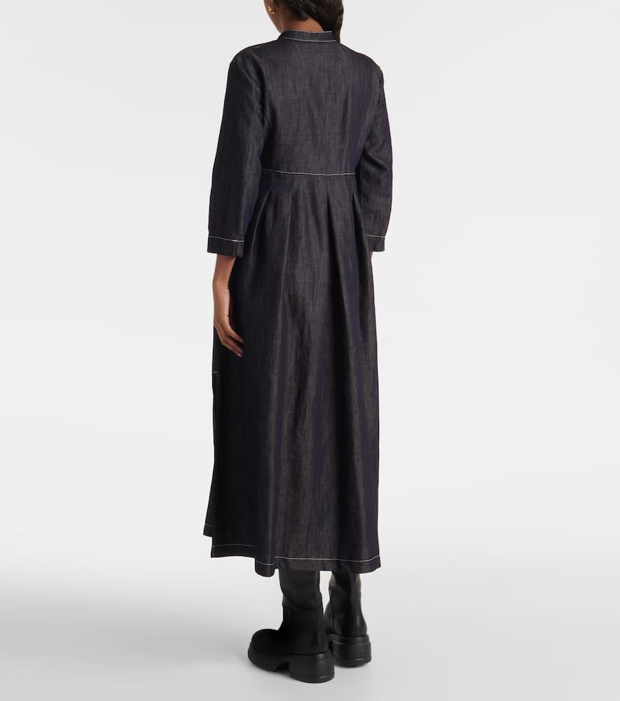 Max Mara Autore Pleated Denim Midi Dress in Black | Lyst