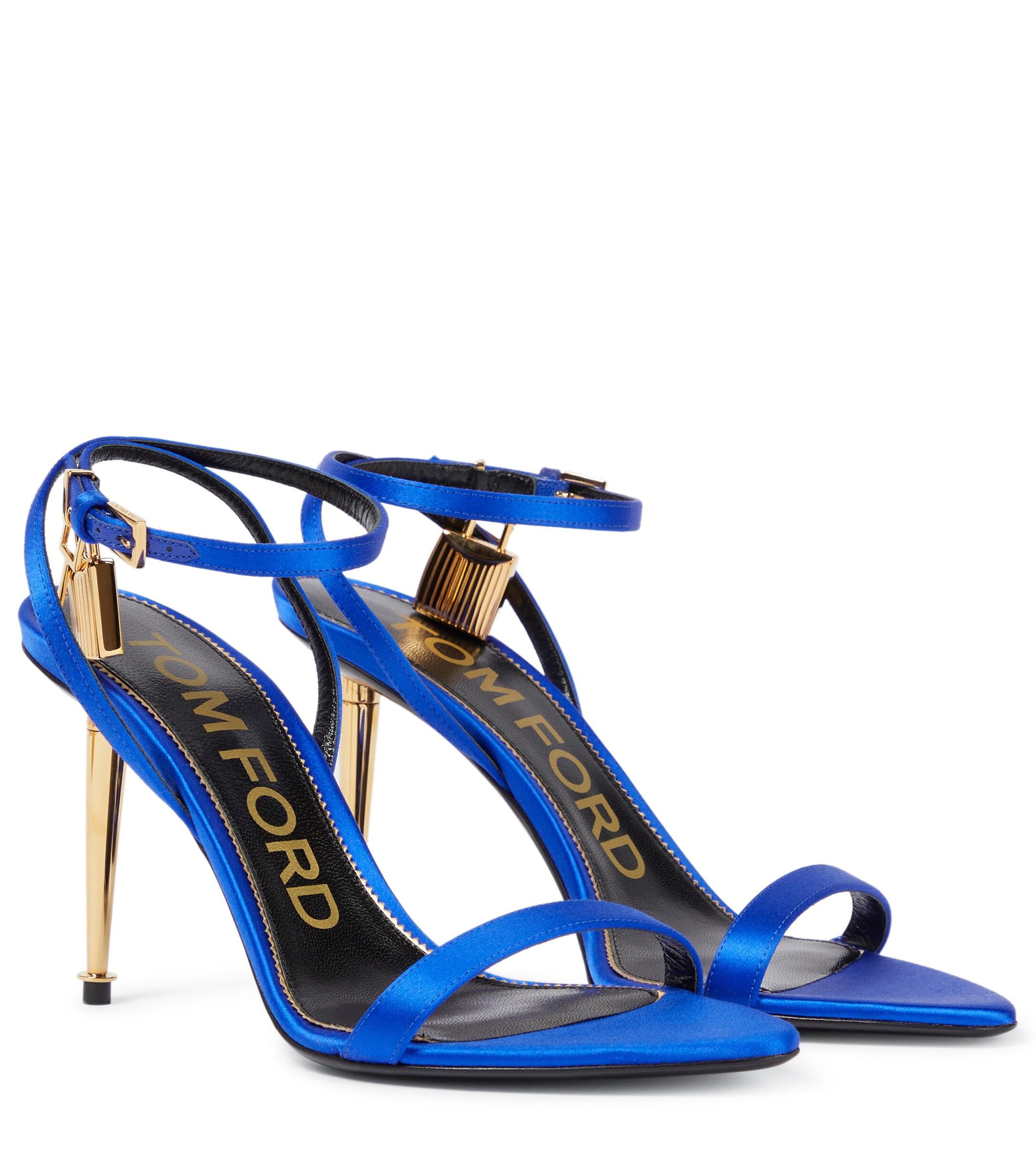 Tom Ford Padlock Satin Sandals in Blue | Lyst