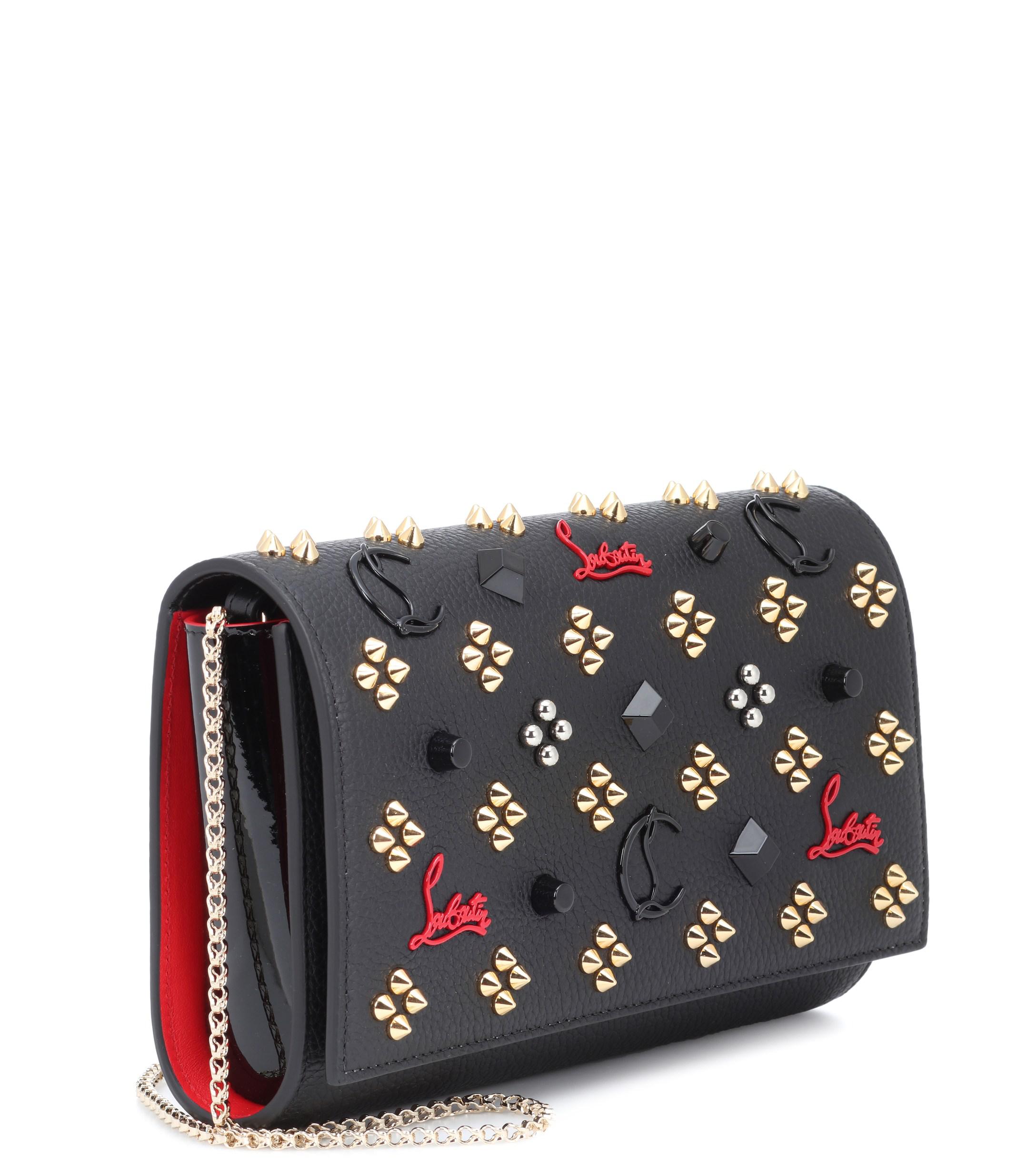 Christian Louboutin Paloma Embellished Leather Clutch in Black - Lyst