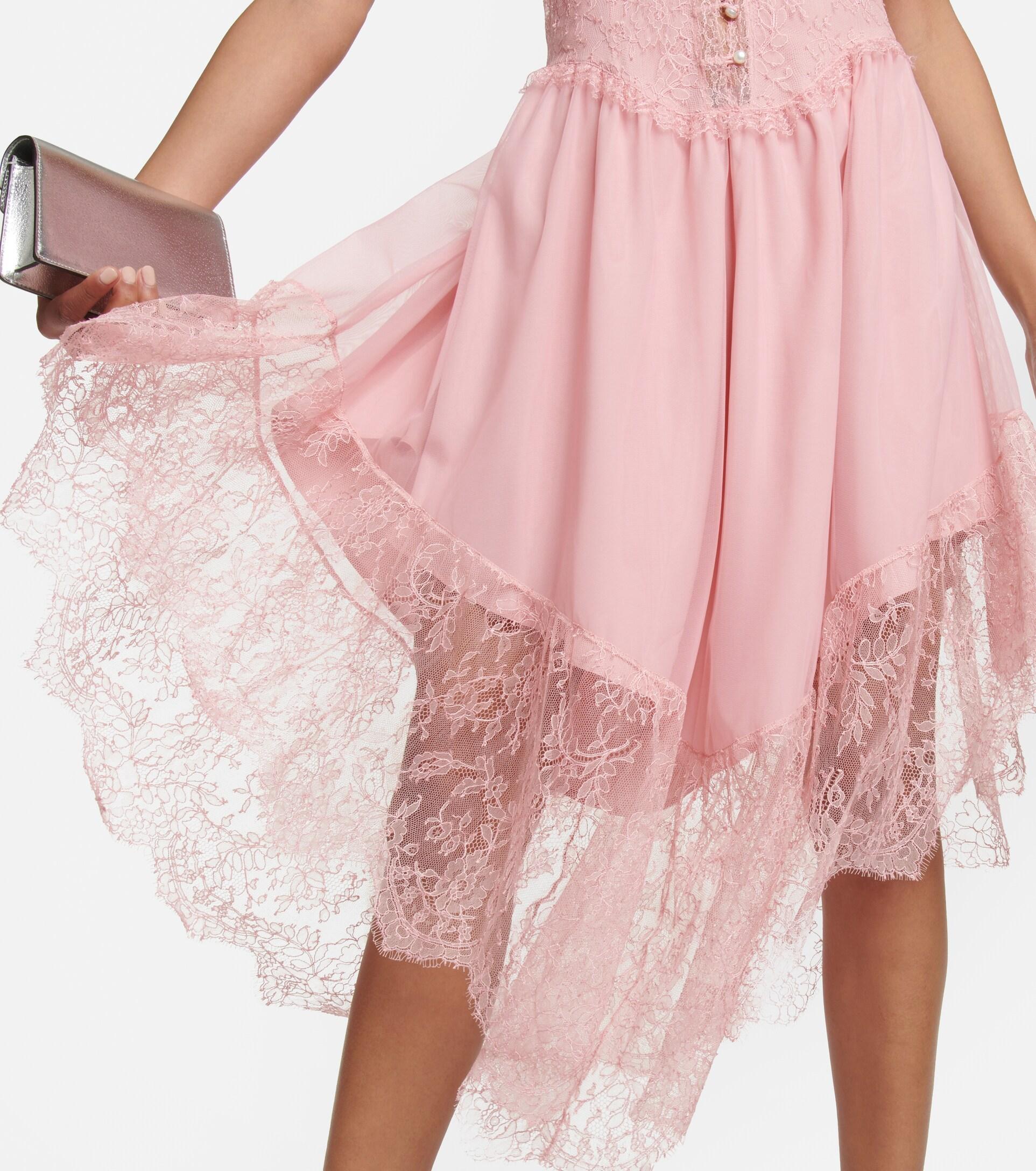 Gucci Lace-trimmed Chiffon Midi Dress in Pink | Lyst