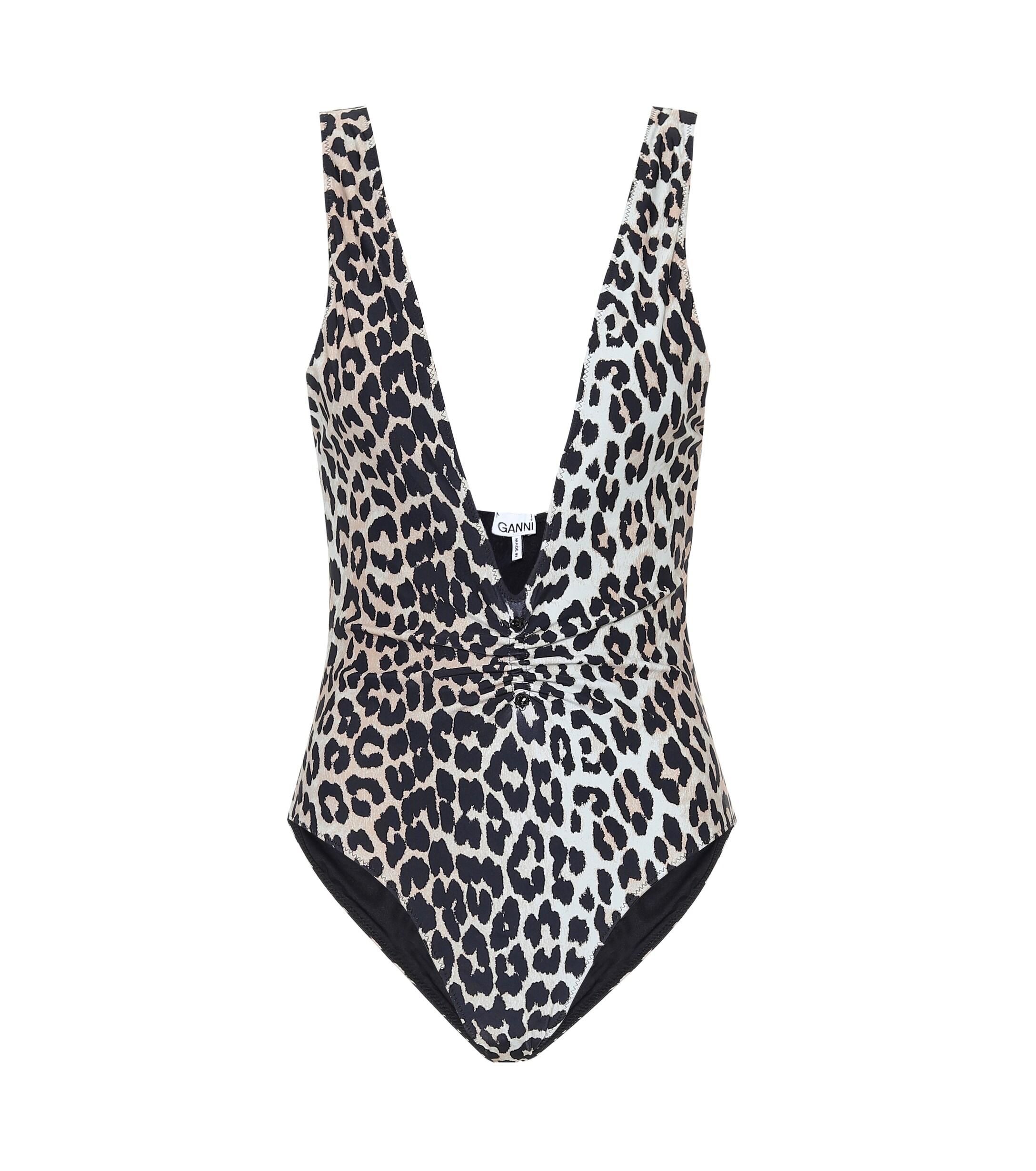 Ganni Plunge-neck Leopard-print Swimsuit - Save 44% | Lyst Canada