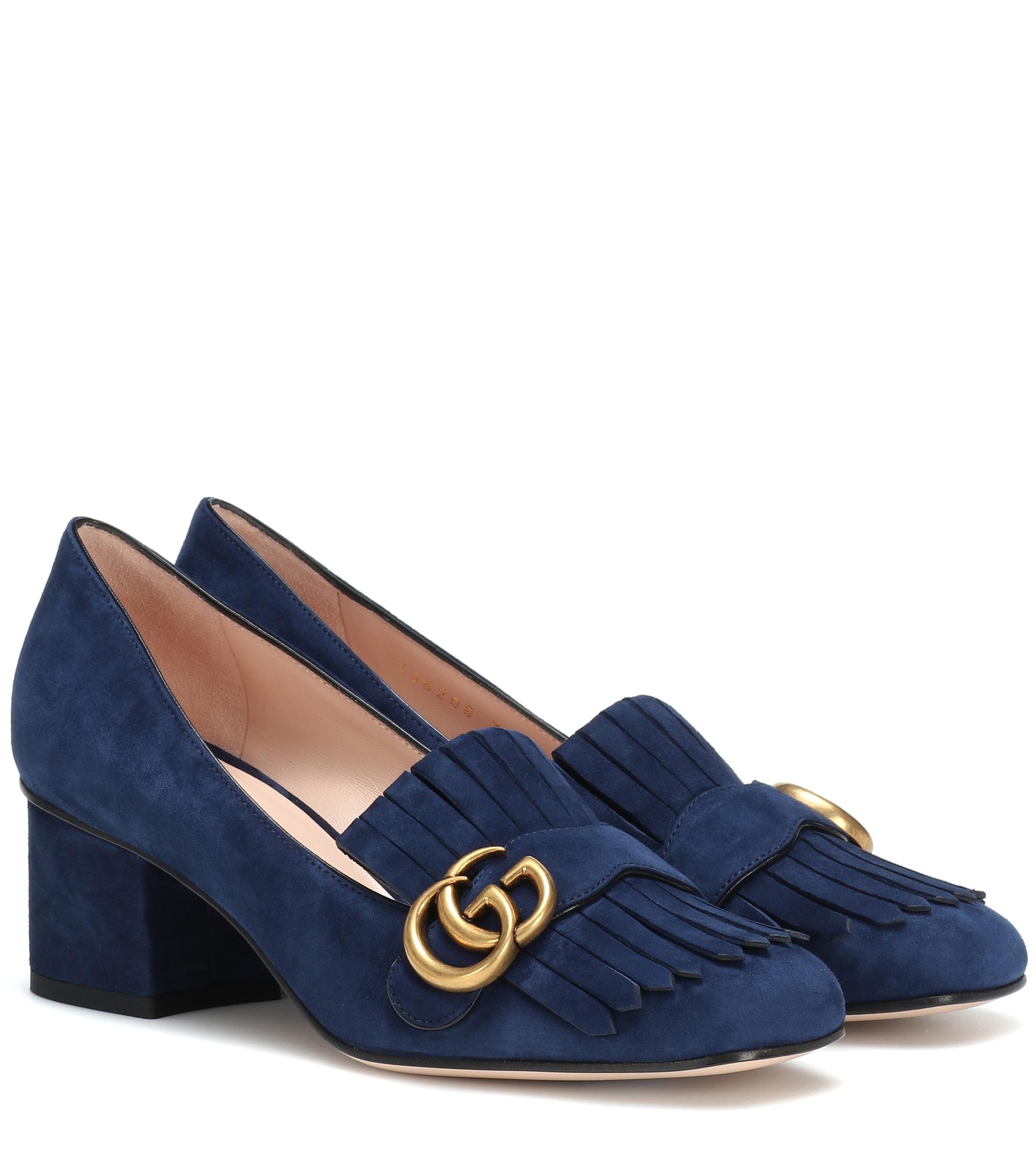 Gucci Leather Marmont Suede Loafer Pumps in Navy (Blue) - Save 31% - Lyst