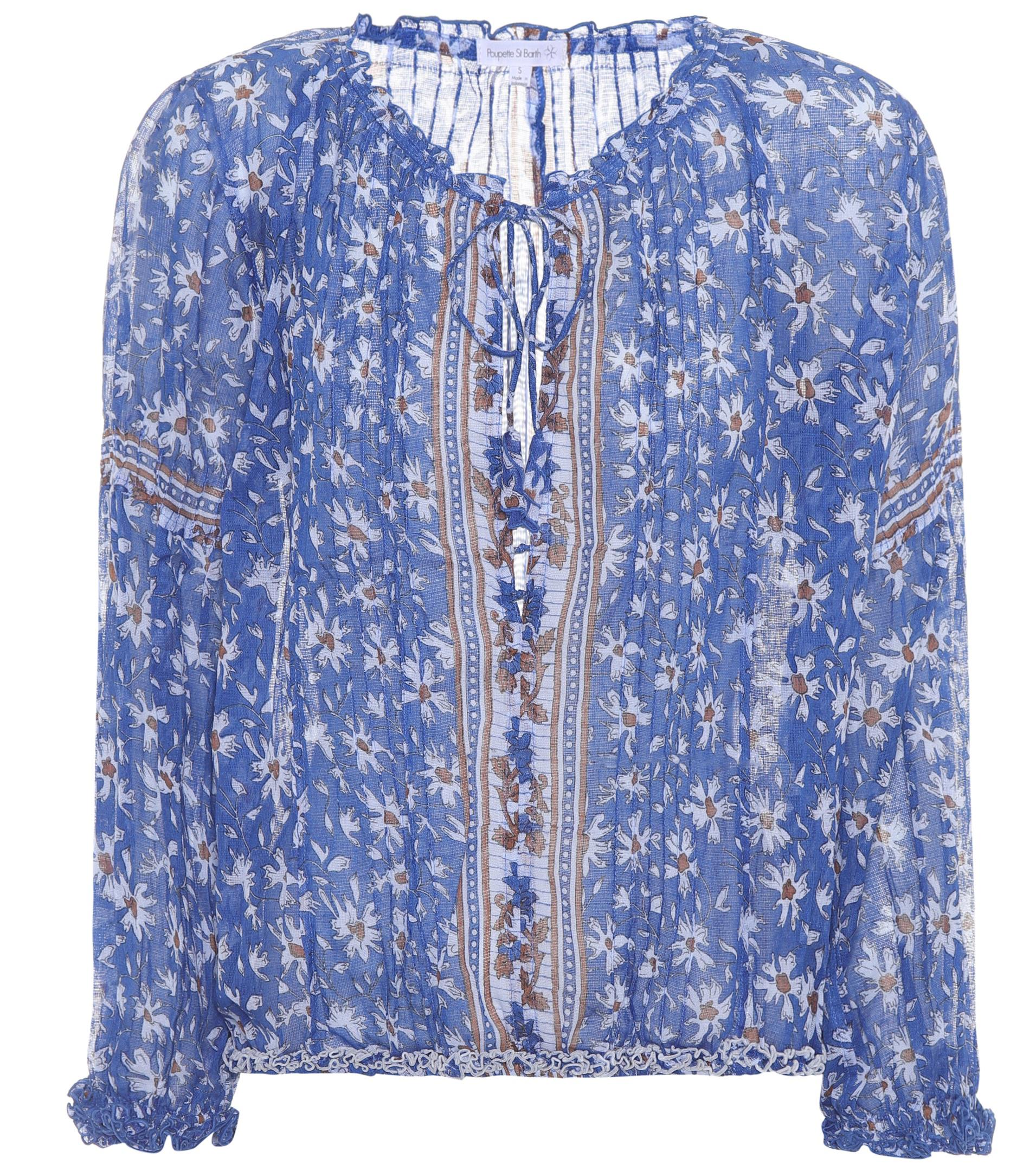 Lyst - Poupette Floral-printed Cotton Top in Blue