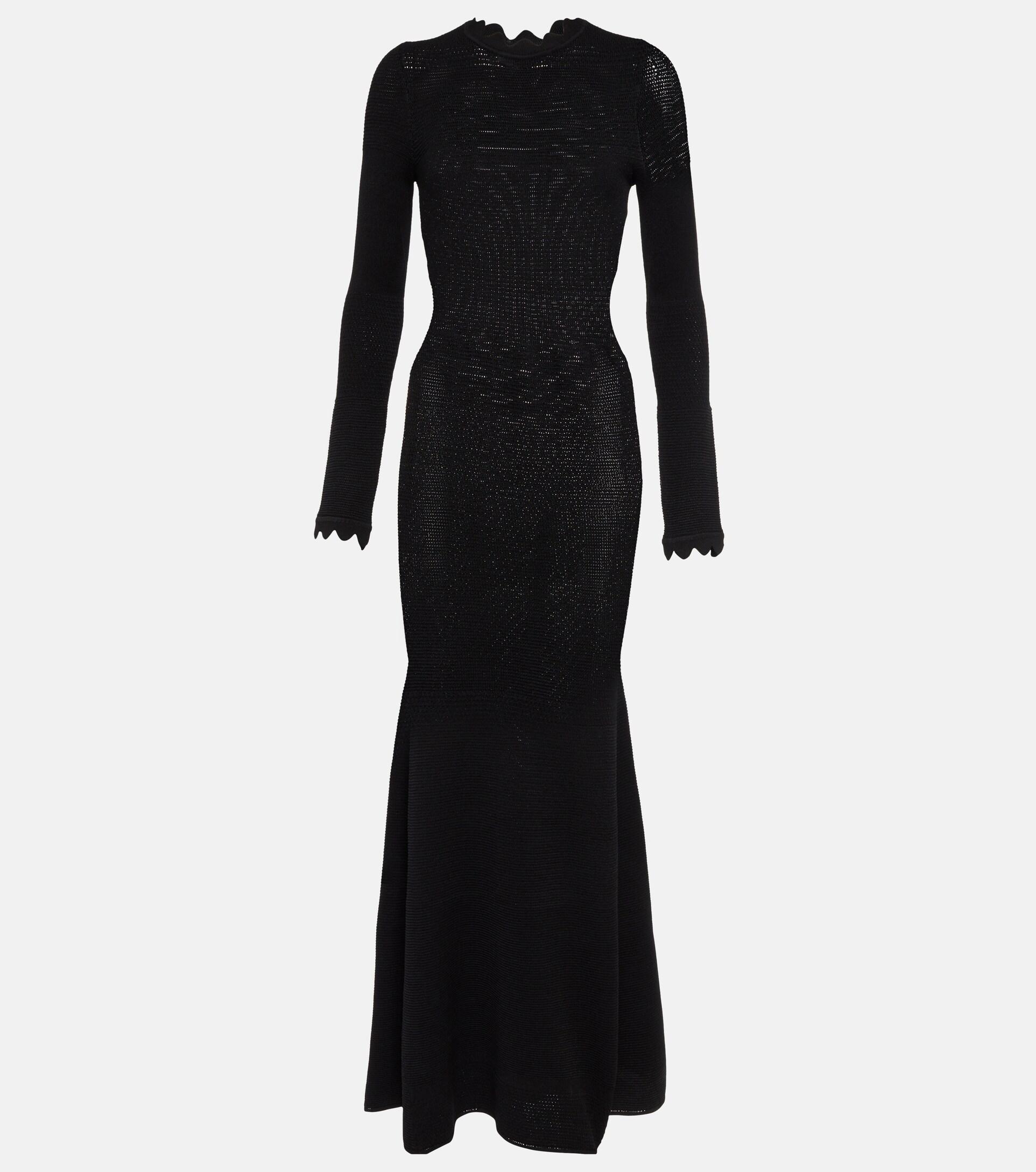 Victoria Beckham Scalloped Semi-sheer Knit Maxi Dress in Black | Lyst