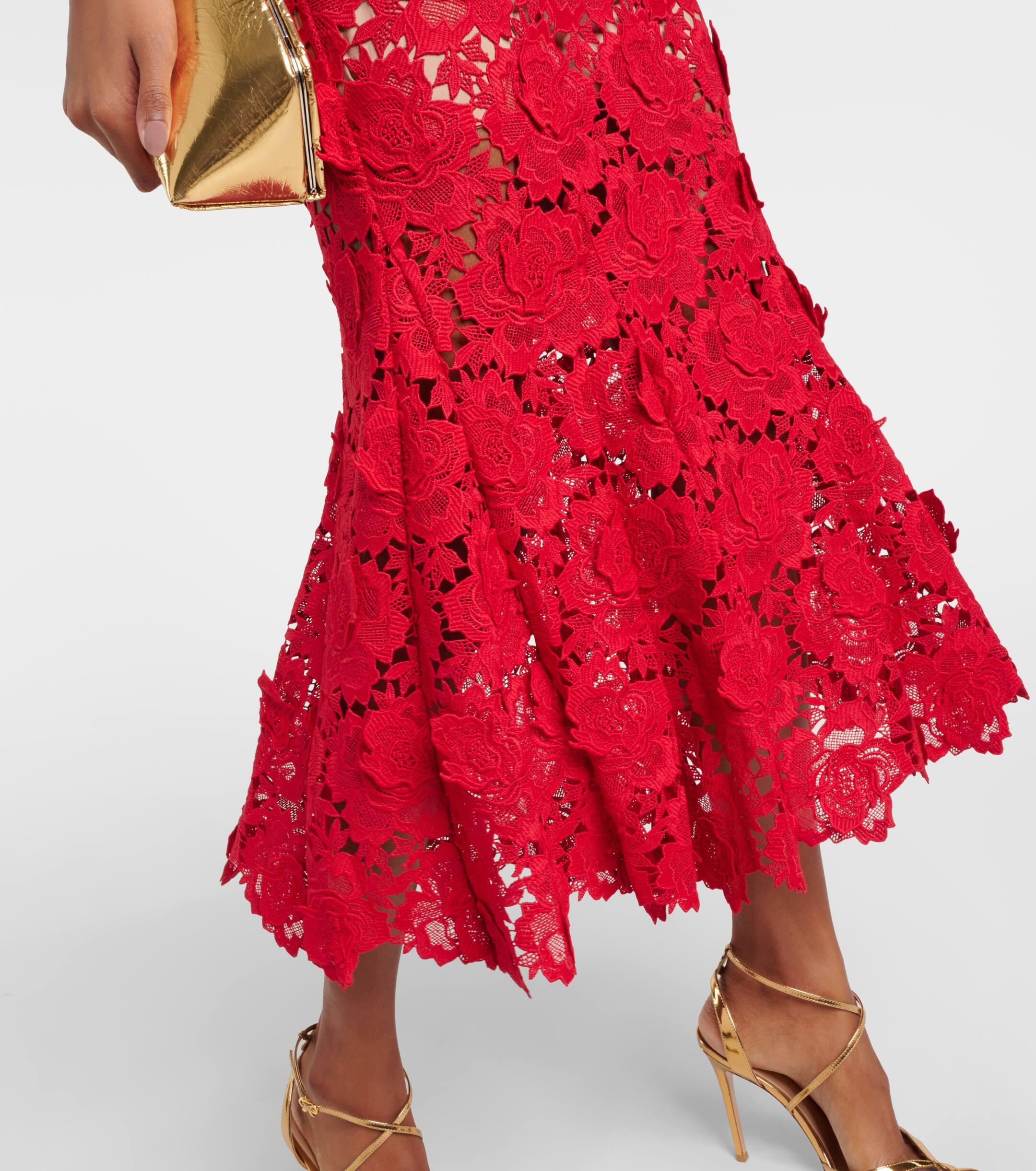 Red sales lace midi