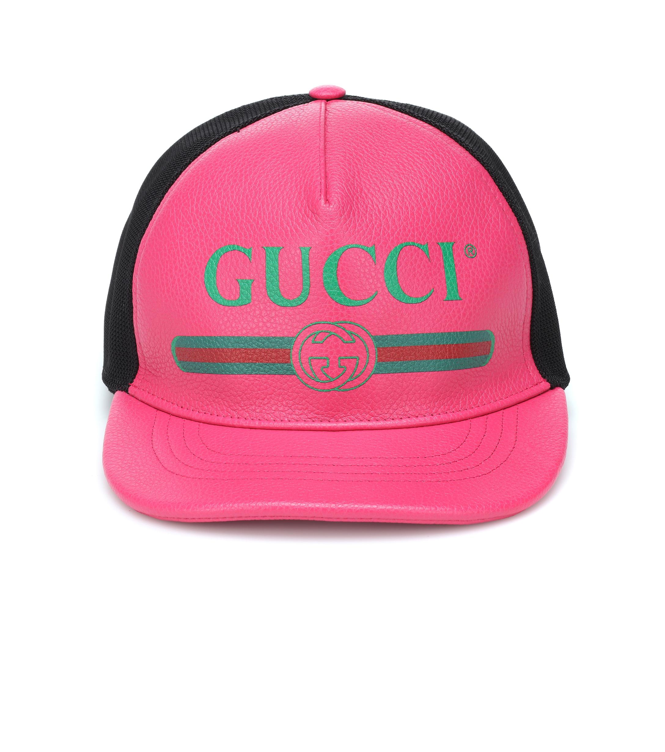gucci print leather baseball hat