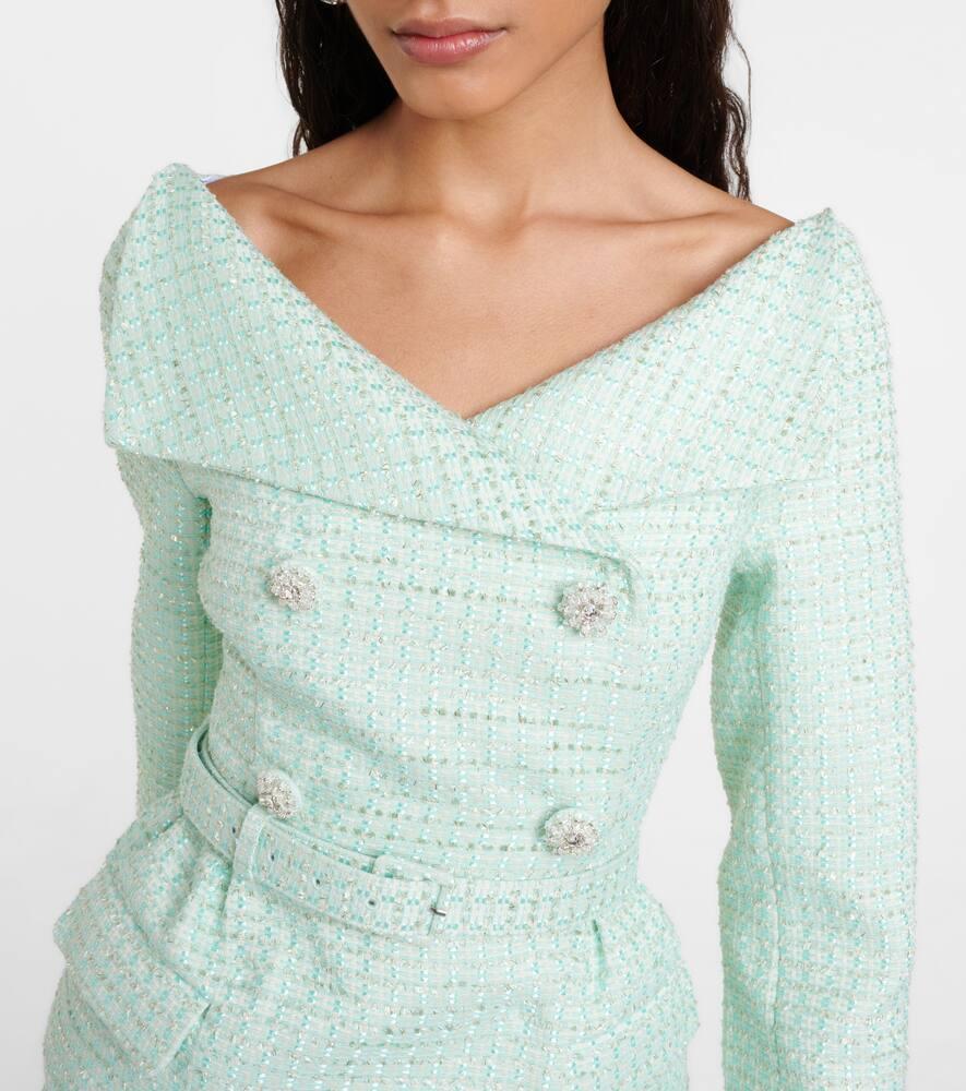 Self-Portrait Boucle Midi Dress in Green | Lyst Self-Portrait Boucle Midi Dress in Green | Lyst