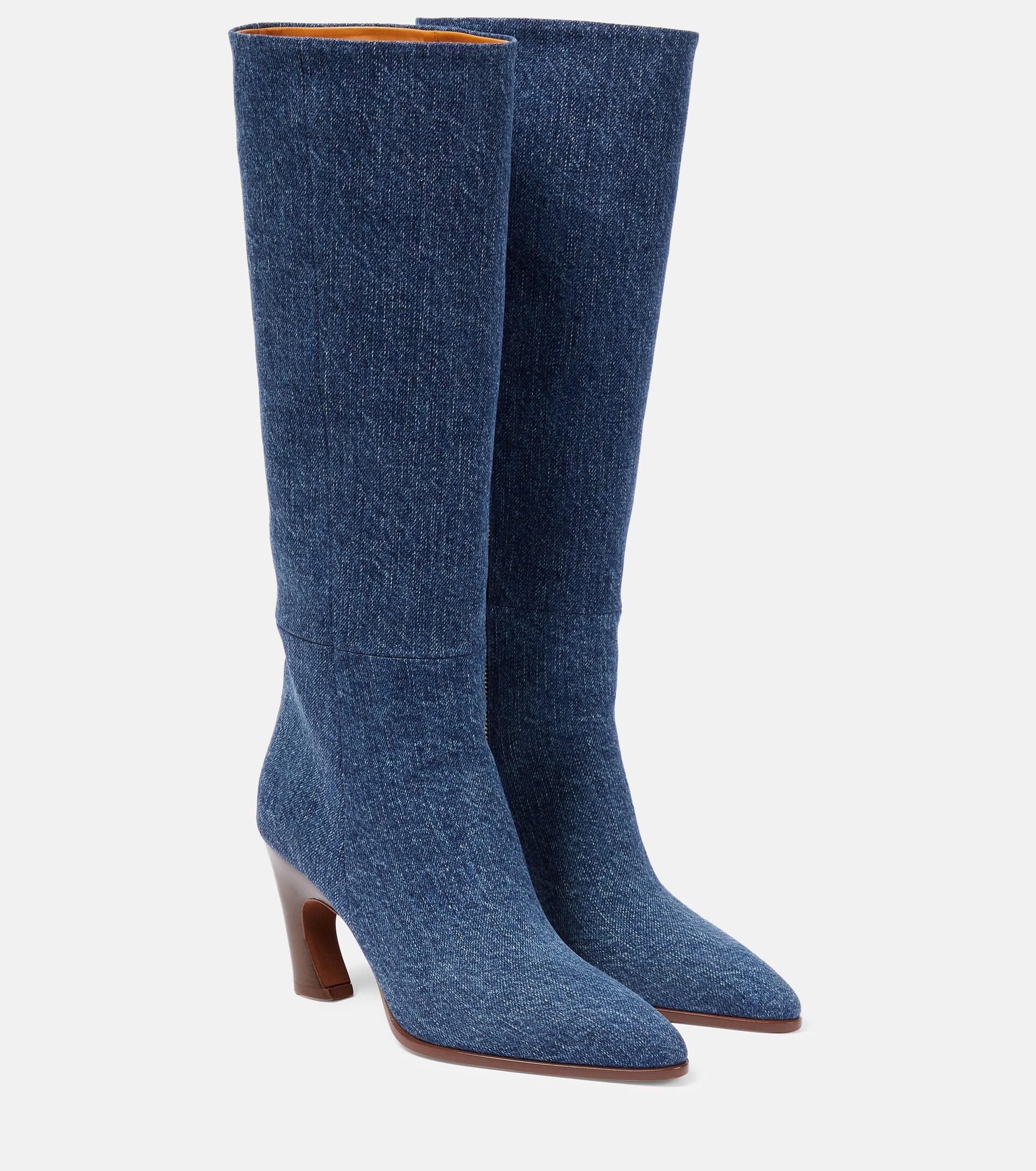 Chloé Oli Denim Knee-high Boots in Blue | Lyst