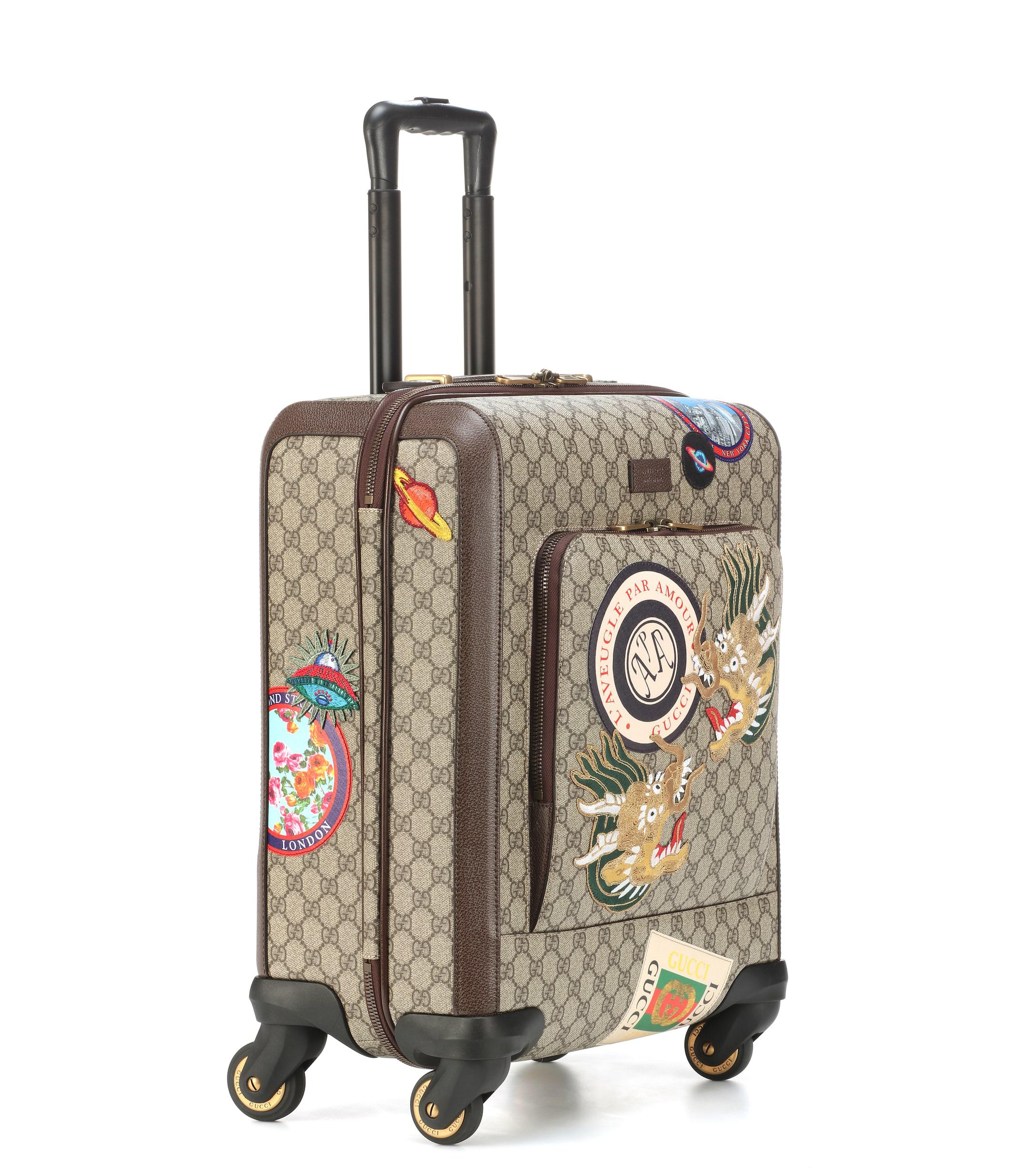 GUCCI GG Supreme Monogram Four Wheel Carry On Suitcase White Brown 1173515