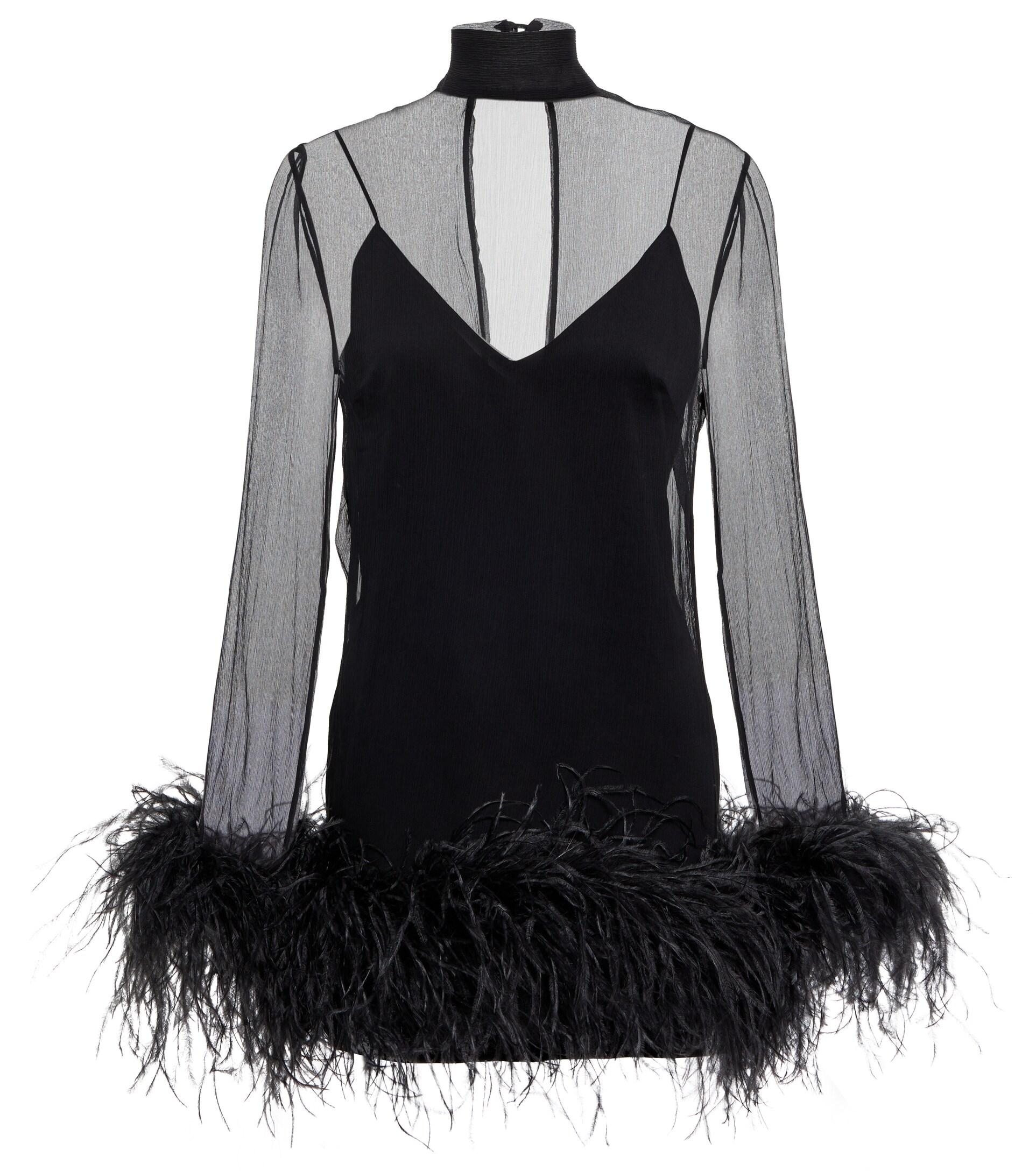 ‎Taller Marmo Feather-trimmed Minidress in Black | Lyst