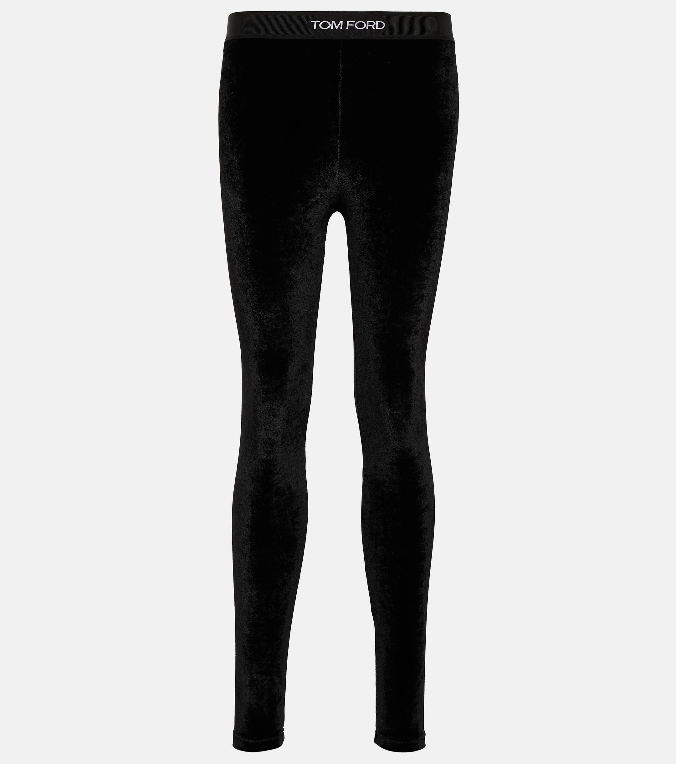 Black Logo-jacquard velvet leggings, Tom Ford